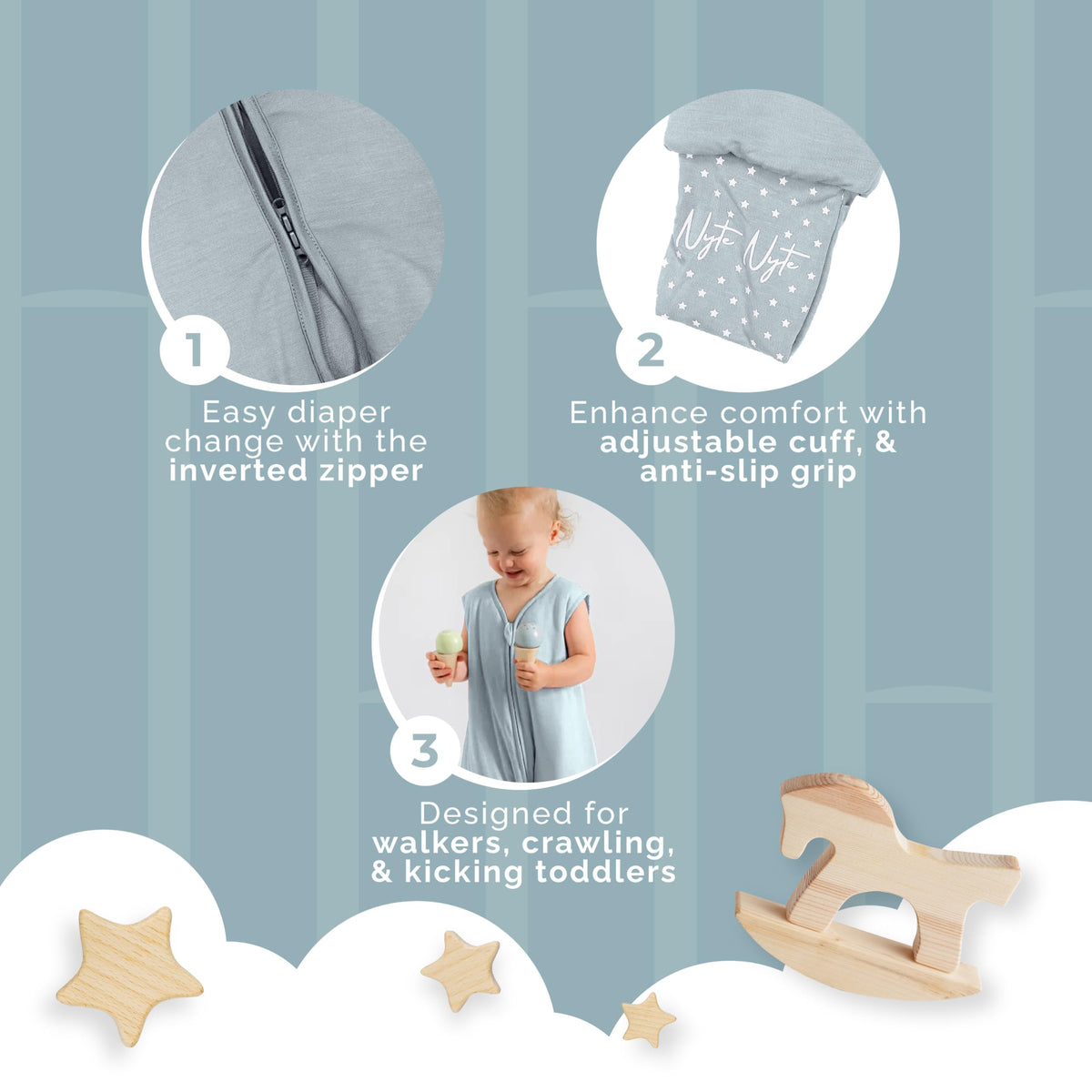 Nyte Nyte Baby - Saco de dormir 1.0-TOG, Azul, Unisex, 6-12 meses, Viscosa, Sólido, Moderno, Cumpleaños, Revelación de género
