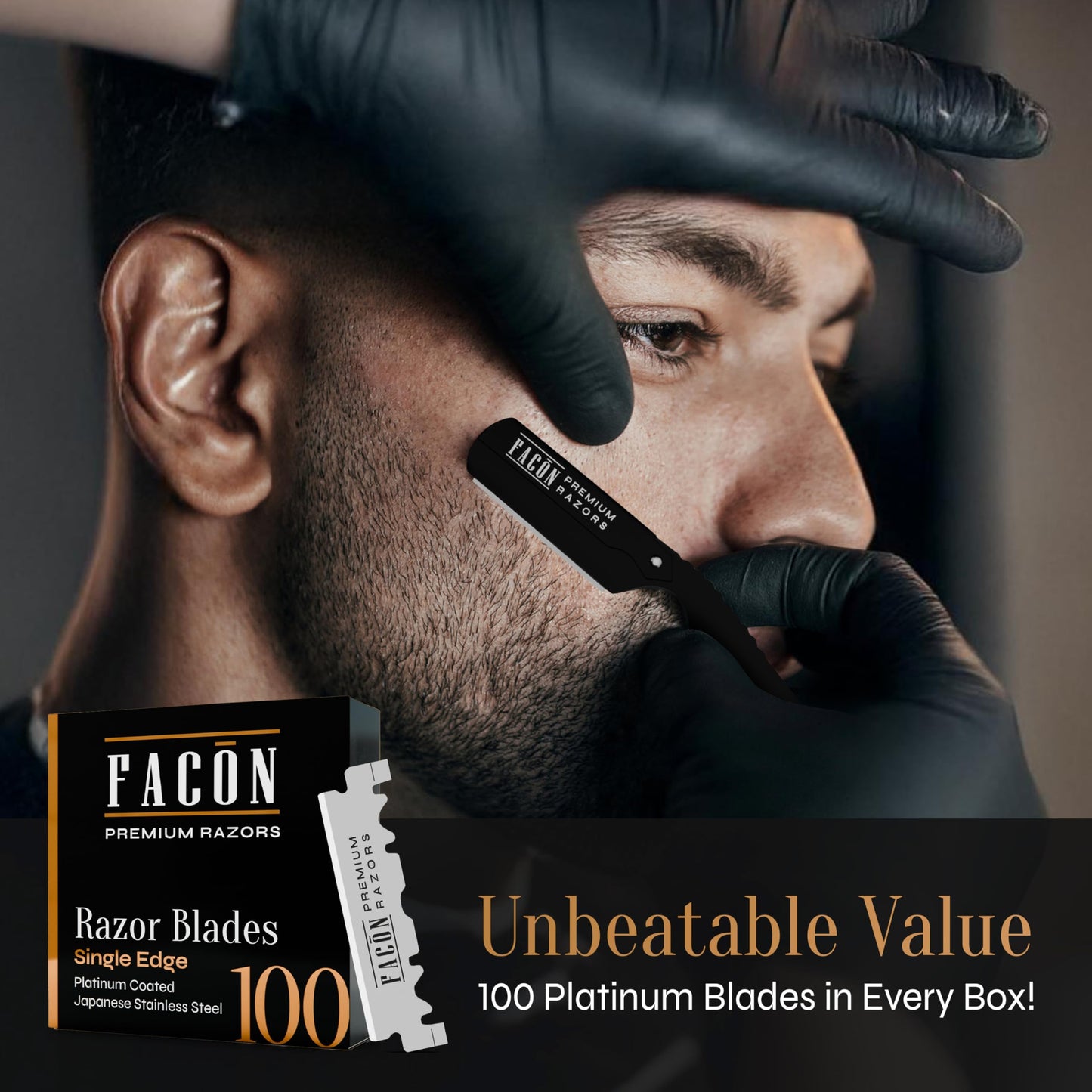 100 cuchillas + facón profesional de corte recto para peluquería