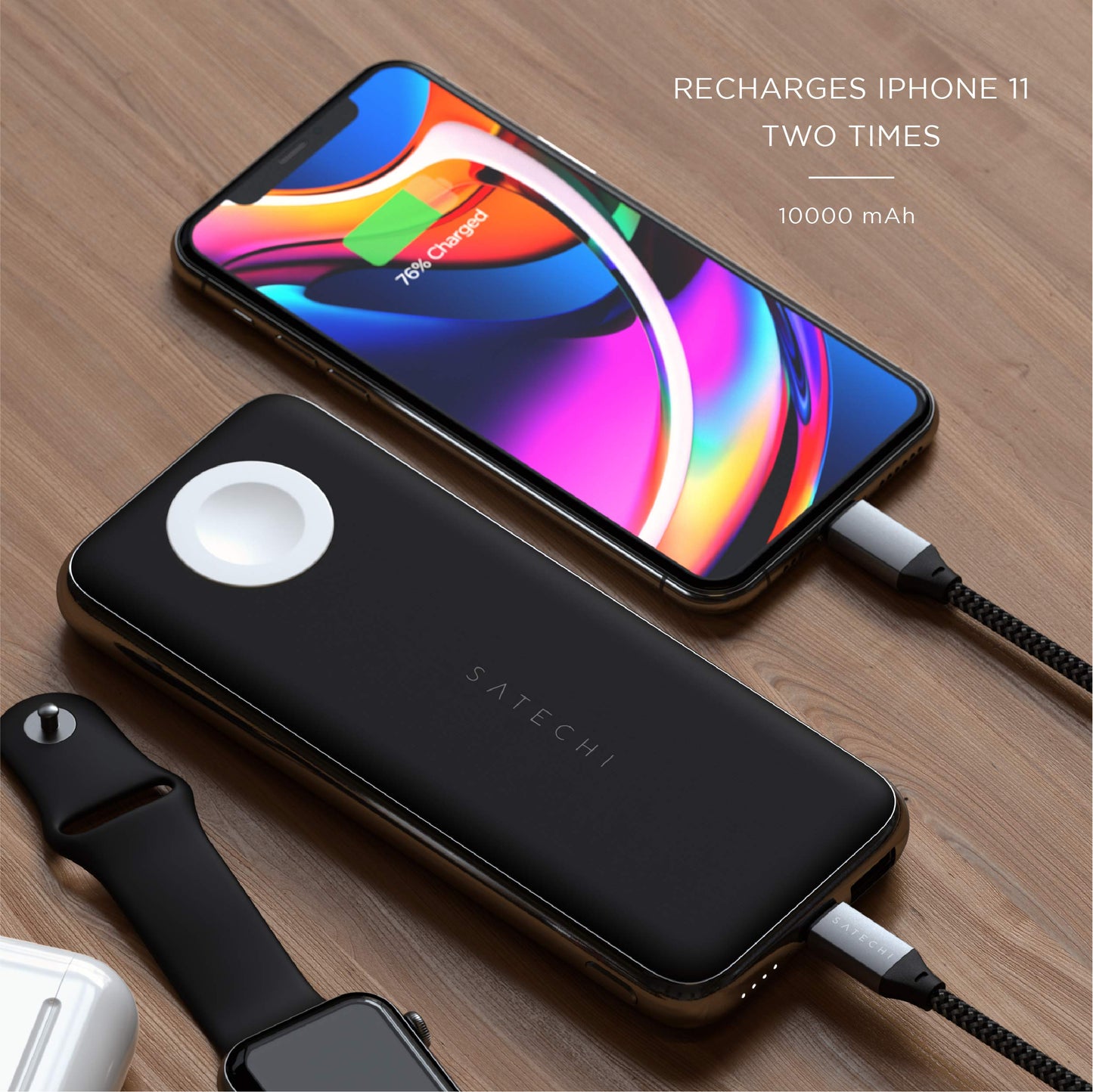 Power Bank Inalámbrico SATECHI Quatro 10000 mAh Cargador Portátil para iPhone y Apple Watch