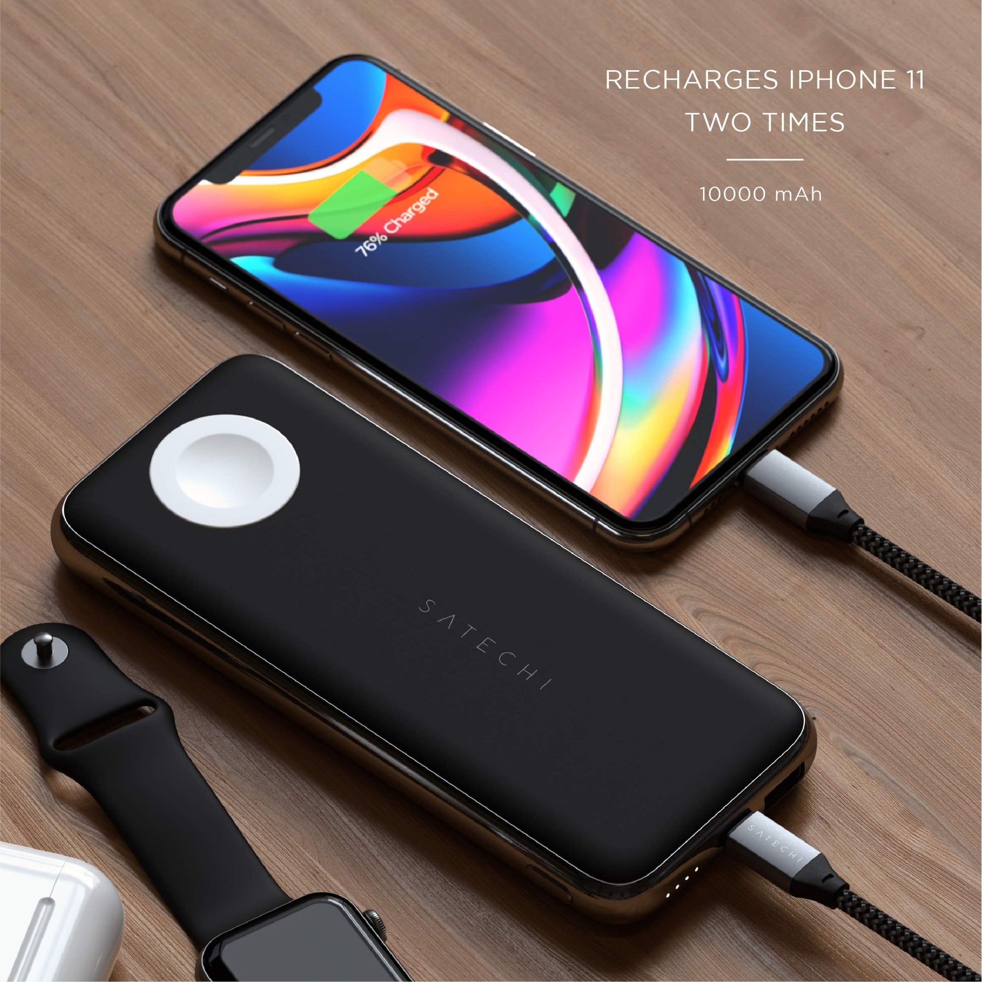 Power Bank Inalámbrico SATECHI Quatro 10000 mAh Cargador Portátil para iPhone y Apple Watch