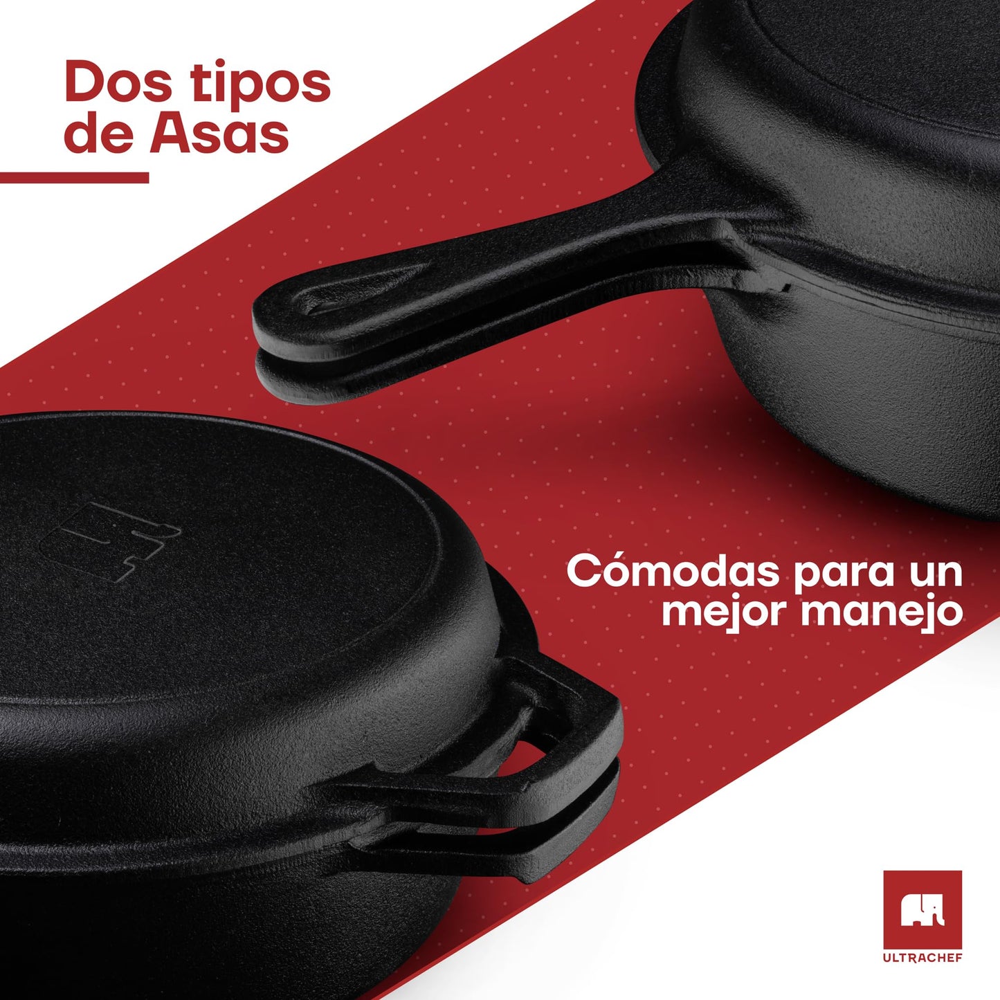 ULTRACHEF Olla de Hierro Fundido 2 en 1 para Estufa y Horno | Horno Holandés y Sartén de Hierro Fundido con Asa y Mango | Dutch Oven | Tamaño 26 cm, Capacidad 2.8 Litros
