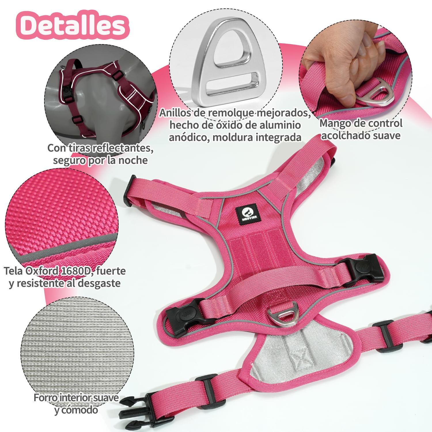 Arnés para Perro MESVIER Negro Ajustable Reflectante Transpirable con Correa 1.5m para Caminar y Entrenar