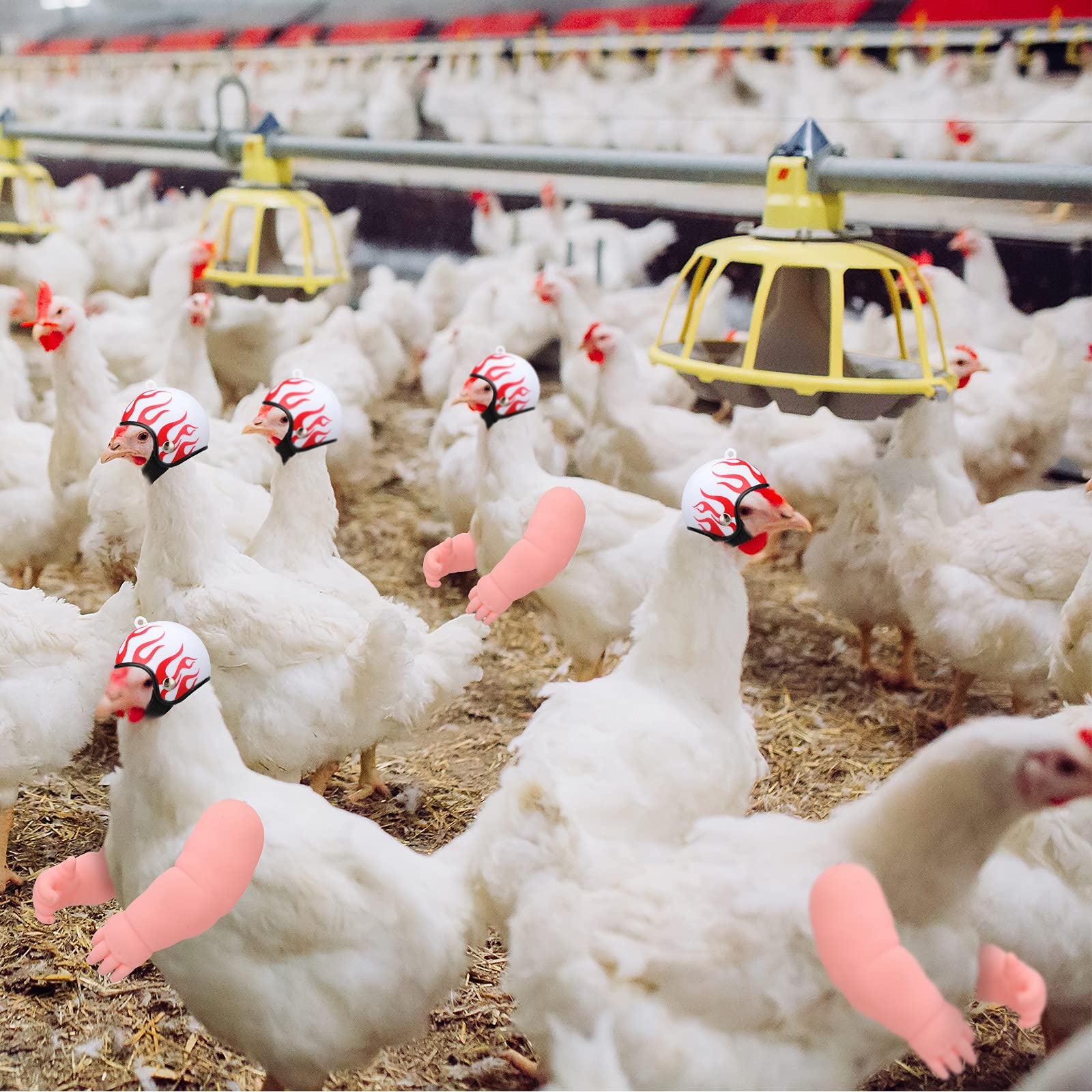 Gejoy 2 Juguetes de Pollo Incluye Brazos de Muñeca de Pollo y Casco de Pollo Casco de Seguridad para Mascotas para Gallinas