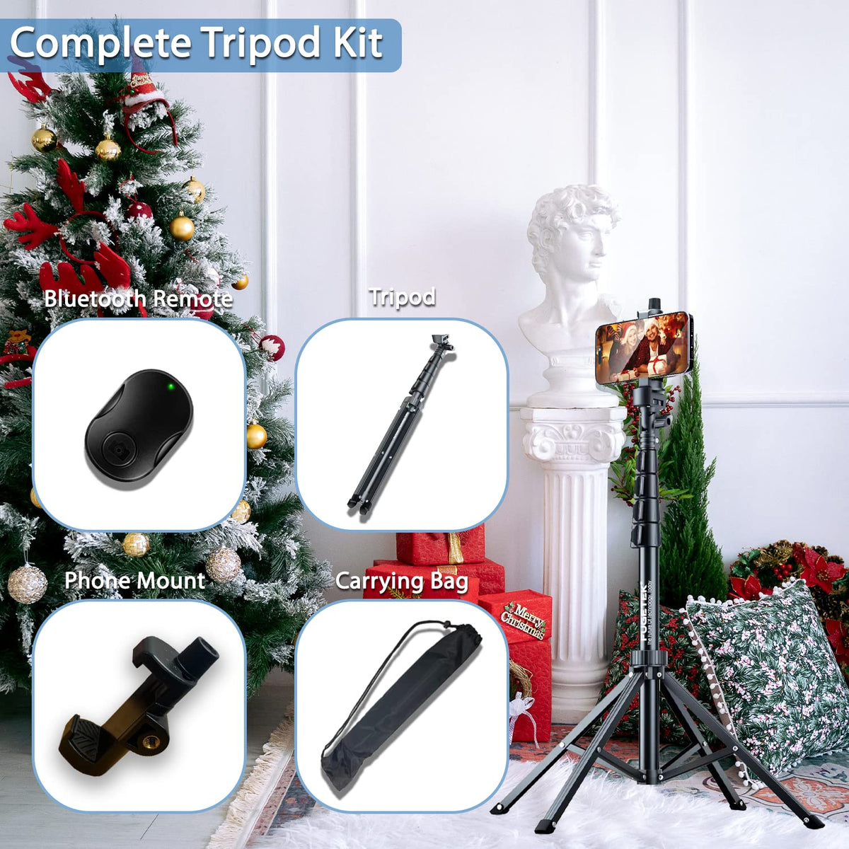 Trípode Selfie Fugetek Plata Estabilidad 4 Patas y Bluetooth Compatible iPhone y Android