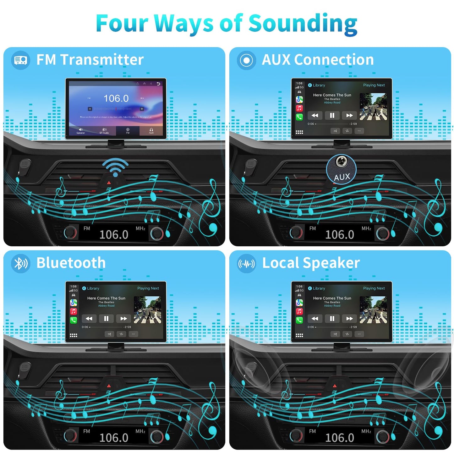 Visualización Portátil para Coche Apple Carplay Inalámbrica de 9 Pulgadas con Cámara de Salpicadero 4K y Cámara de Respaldo 1080p DVR