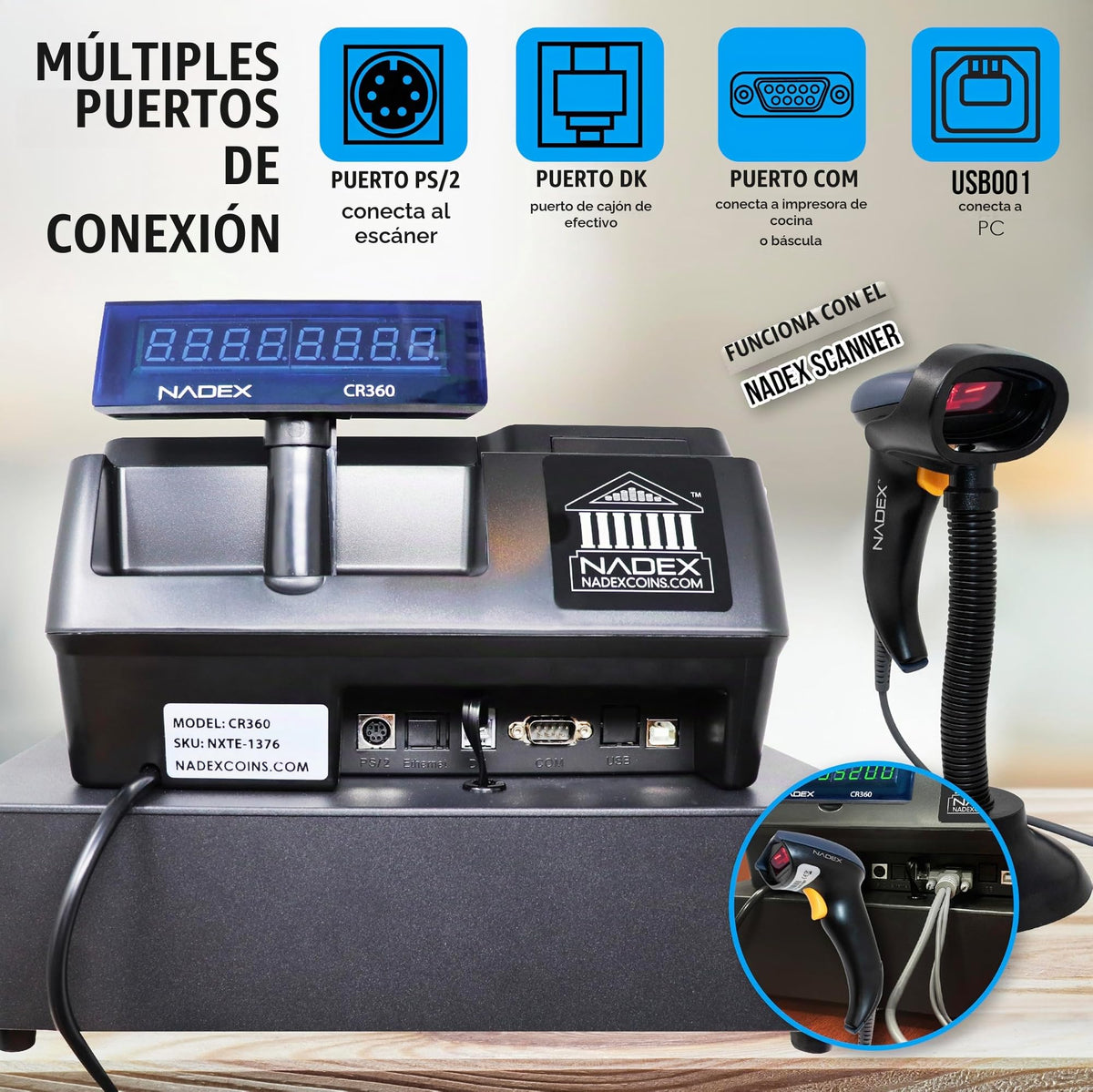 Caja Registradora Nadex CR360 Negro Impresora Térmica y Tamaño Compacto