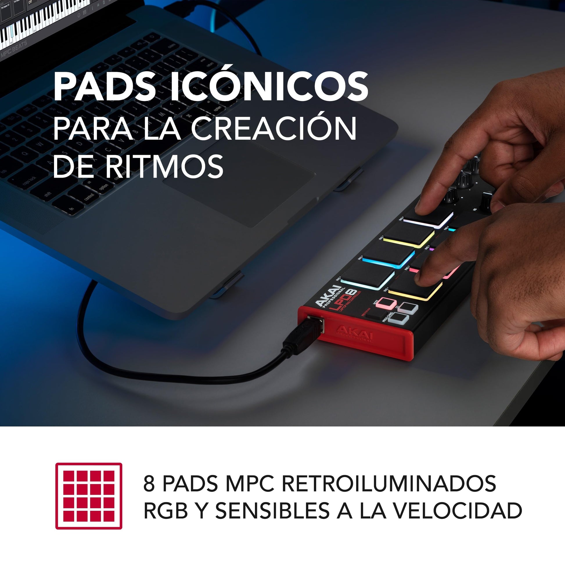 AKAI Professional LPD8 - Controlador MIDI USB con 8 drum pads MPC sensibles para Mac y PC, 8 perillas asignables y software de producción musical