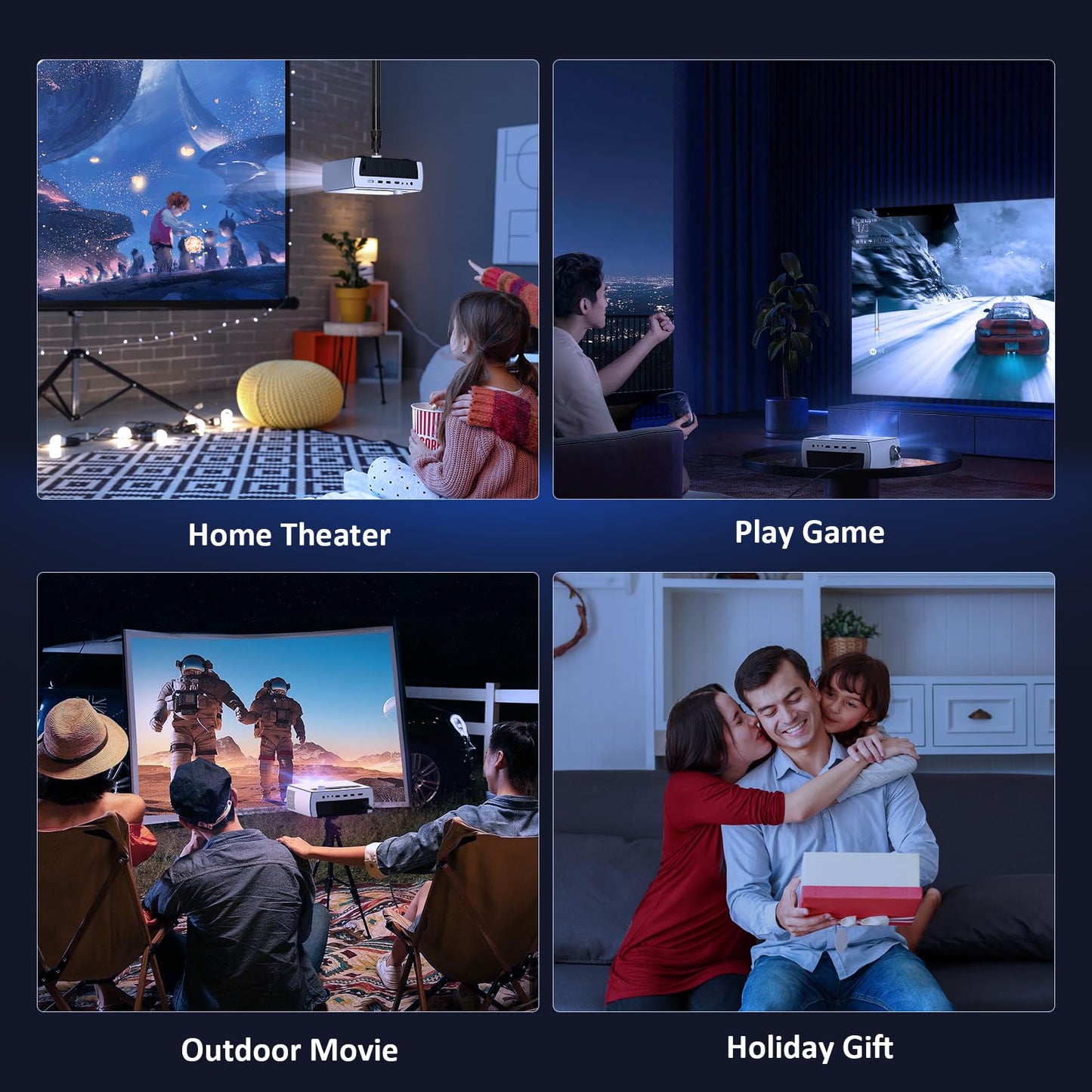 NexiGo - Proyector Bluetooth WiFi PJ10, 300ANSI, proyector de película nativo 1080P, soporte Dolby_Sound, control remoto, compatible con teléfono, computadora, HDMI, USB, interfaces AV