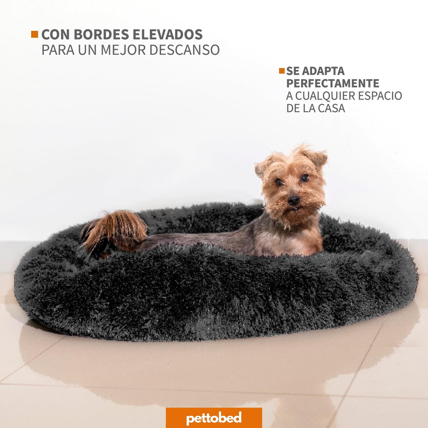 Cama para Mascotas PET TO BED Dark Grey Redonda Antiestrés Pequeña Afelpada Cómoda