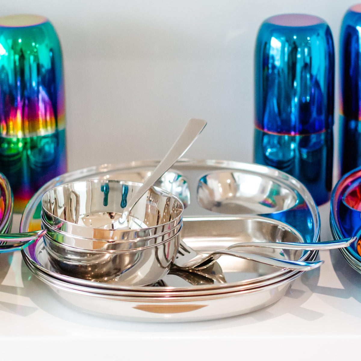 Ahimsa - Utensilios de acero inoxidable para niños, juego de tenedor y cuchara para niños, juego de cubiertos para niños pequeños, 100% última intervensión de BPA y apto para lavaplatos (clásico)