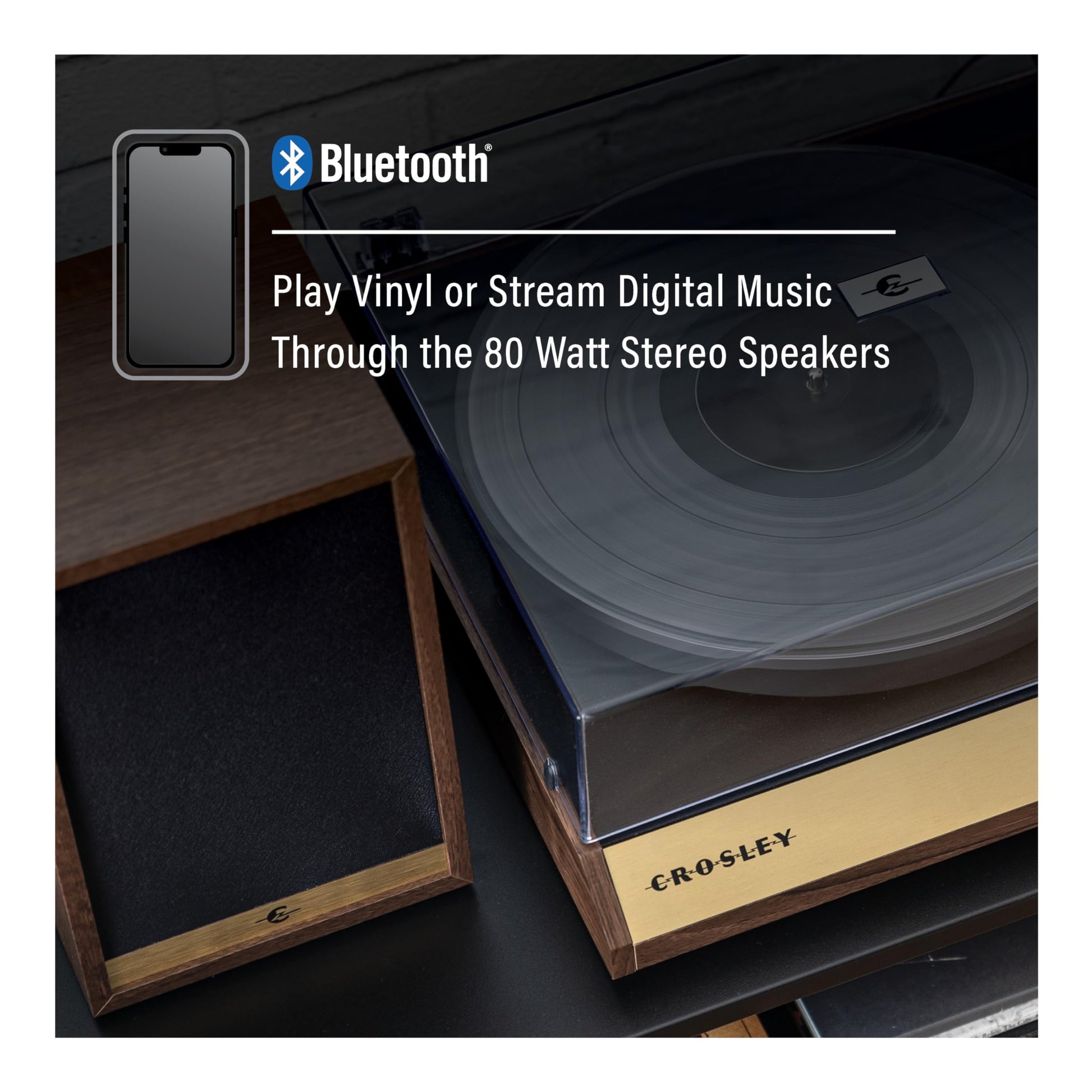 Crosley C72 - Tocadiscos Bluetooth con accionamiento por Correa de 2 velocidades con Altavoces de 80 W, Nogal