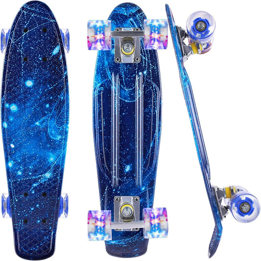 Patineta Skateboard PP Viento de Cielo Estrellado Llantas Luminosas LED para Jóvenes Niños