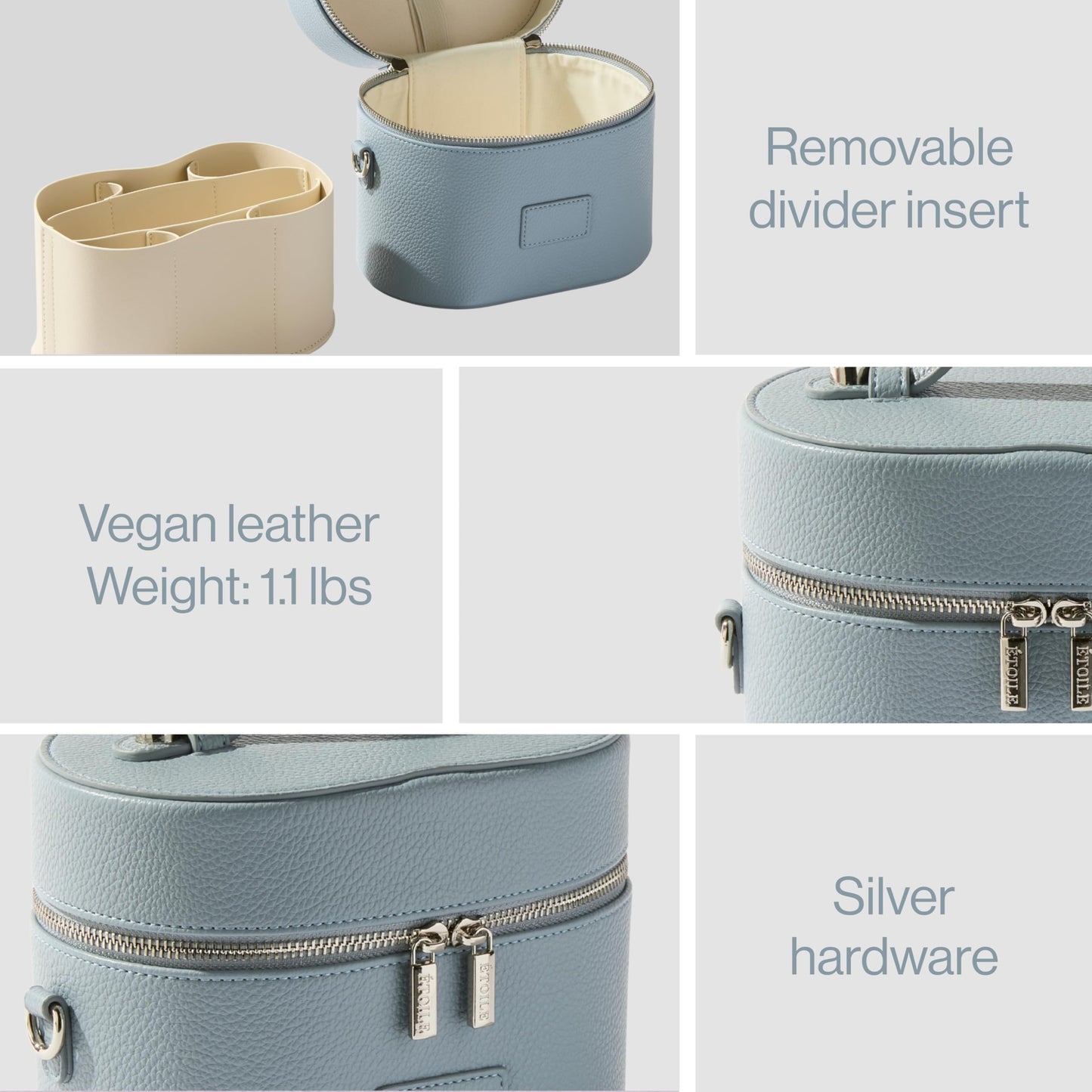 ETOILE - Estuche de aseo ovalado, organizador de bolsa de maquillaje de viaje con correa para el hombro y divisor extraíble, Azul robin , Mini estuche de viaje cosmético