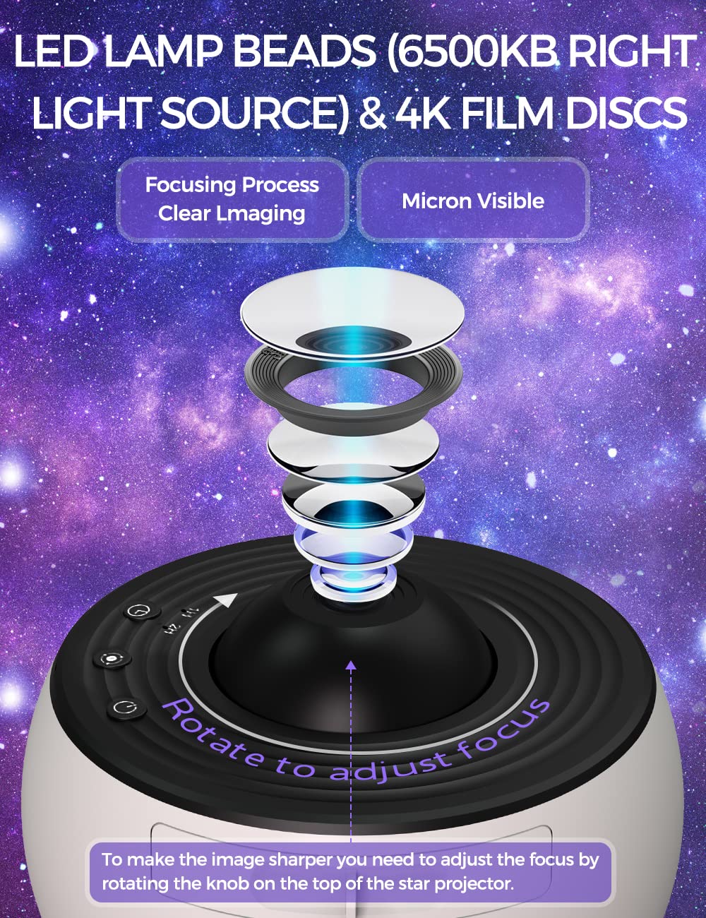 Proyector VanSmaGo Nebulosa Giratoria 360° Estrellada para Decoración de Recámara para Niños