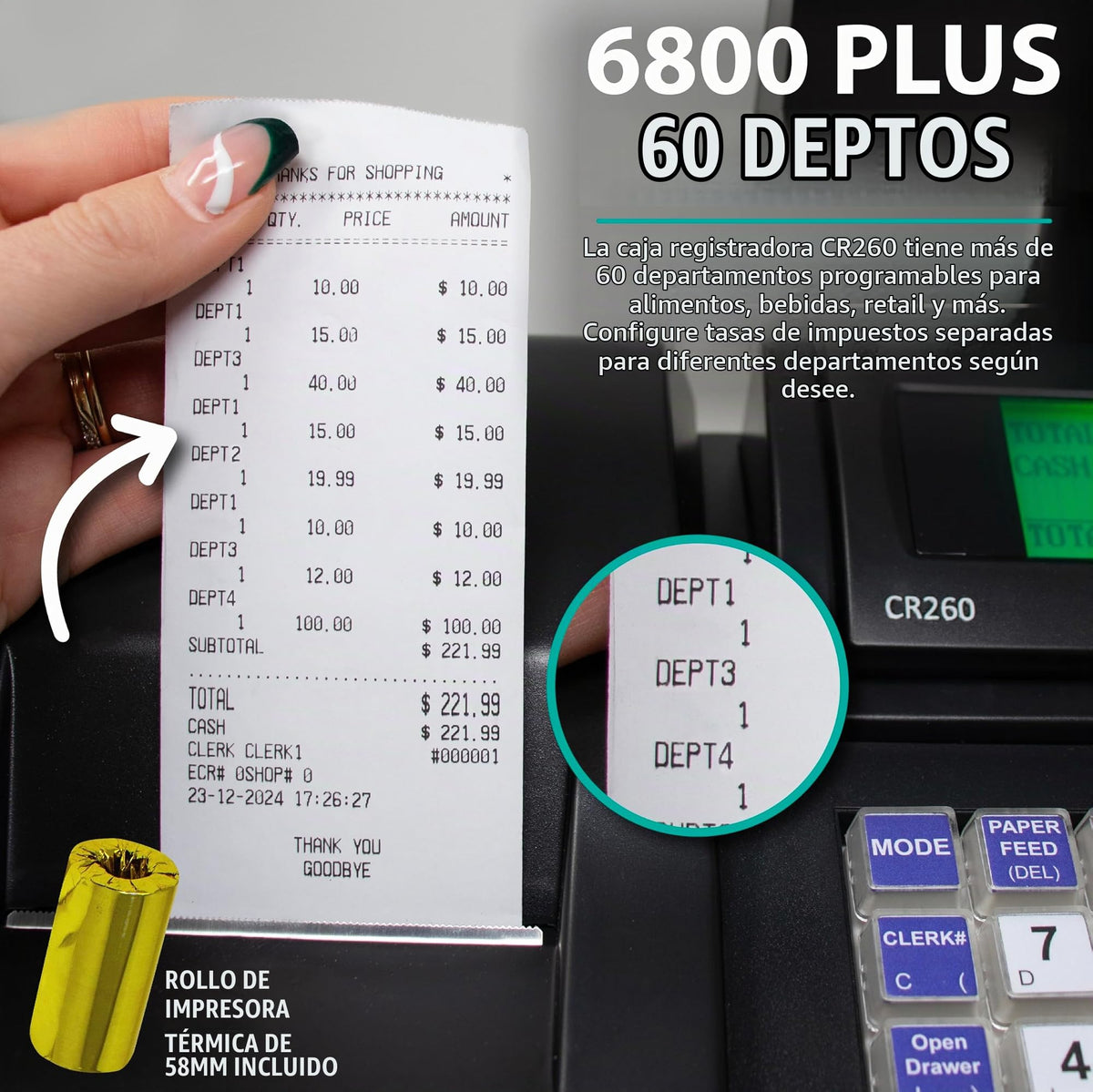 Caja Registradora Nadex CR260 Blanca con Cajón de Efectivo y Monedas