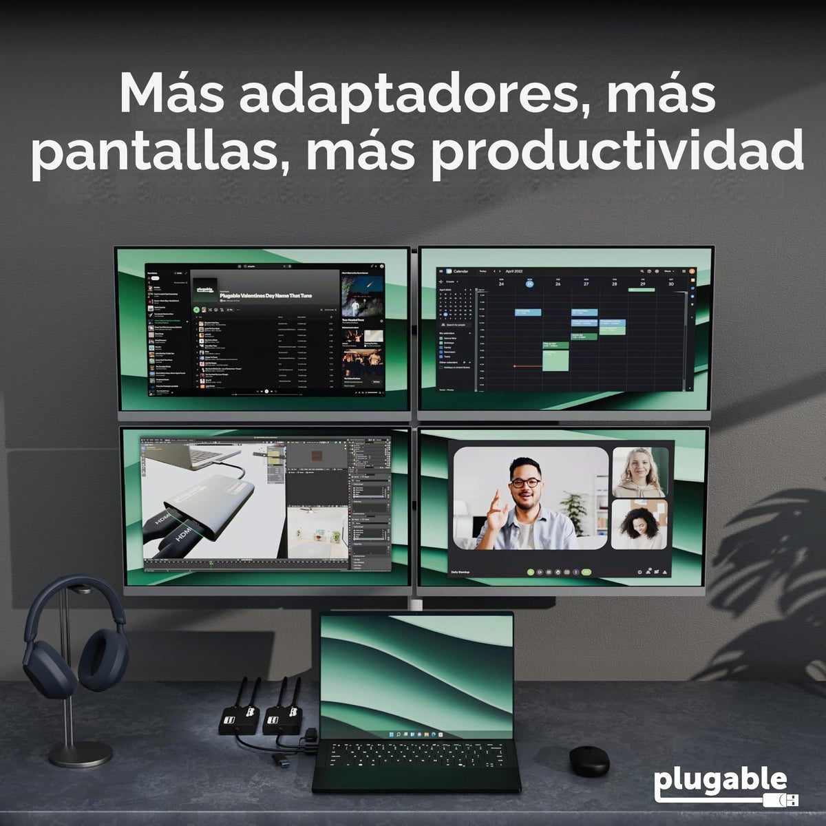Adaptador de Monitor Dual Plugable Negro 4K para USB 3.0 y USB-C