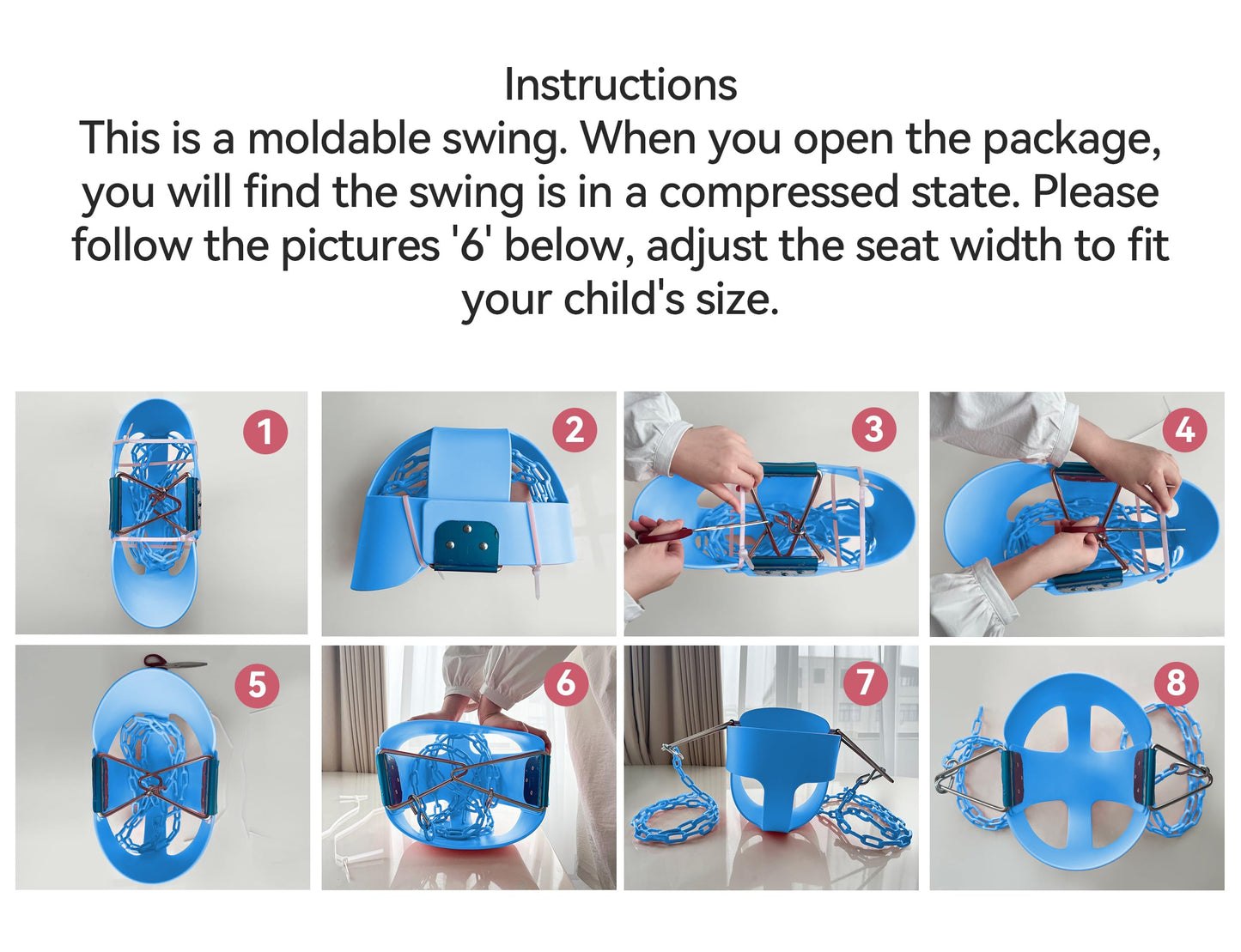 KINSPORY Asiento de Columpio, 150cm Columpio para bebé con Cadenas de Hierro Resistentes recubiertas, Juego de Columpio al Aire Libre con Respaldo Alto y Correas para árboles - Azul