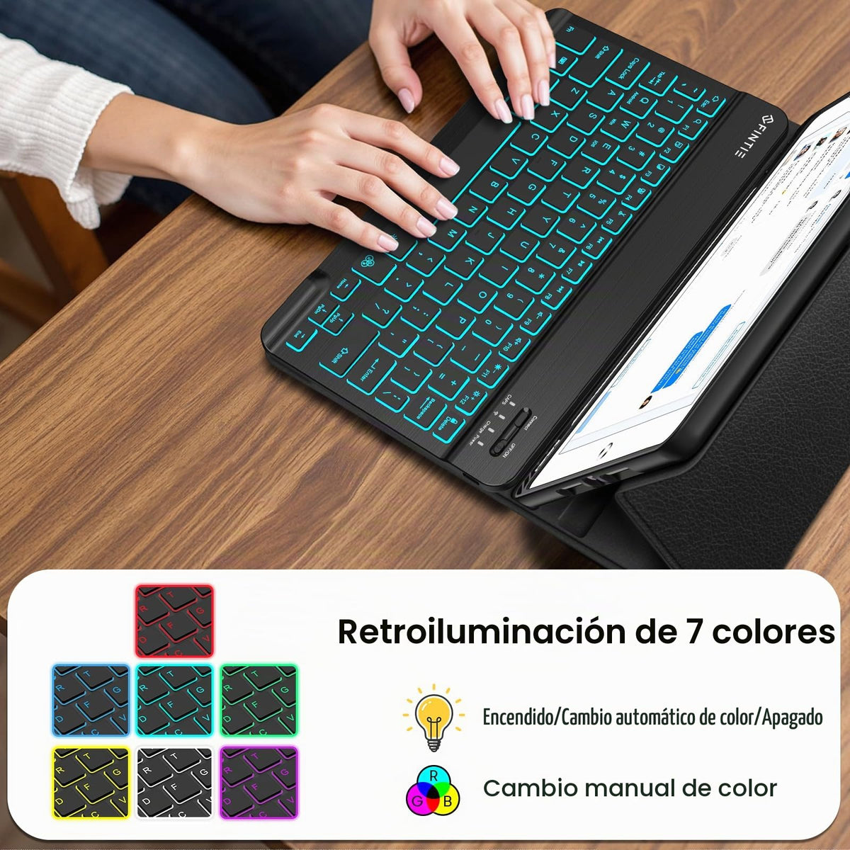 Funda con Teclado Fintie Negro con Carcasa de TPU y Soporte para Pencil para iPad 9.ª, 8.ª y 7.ª Generación