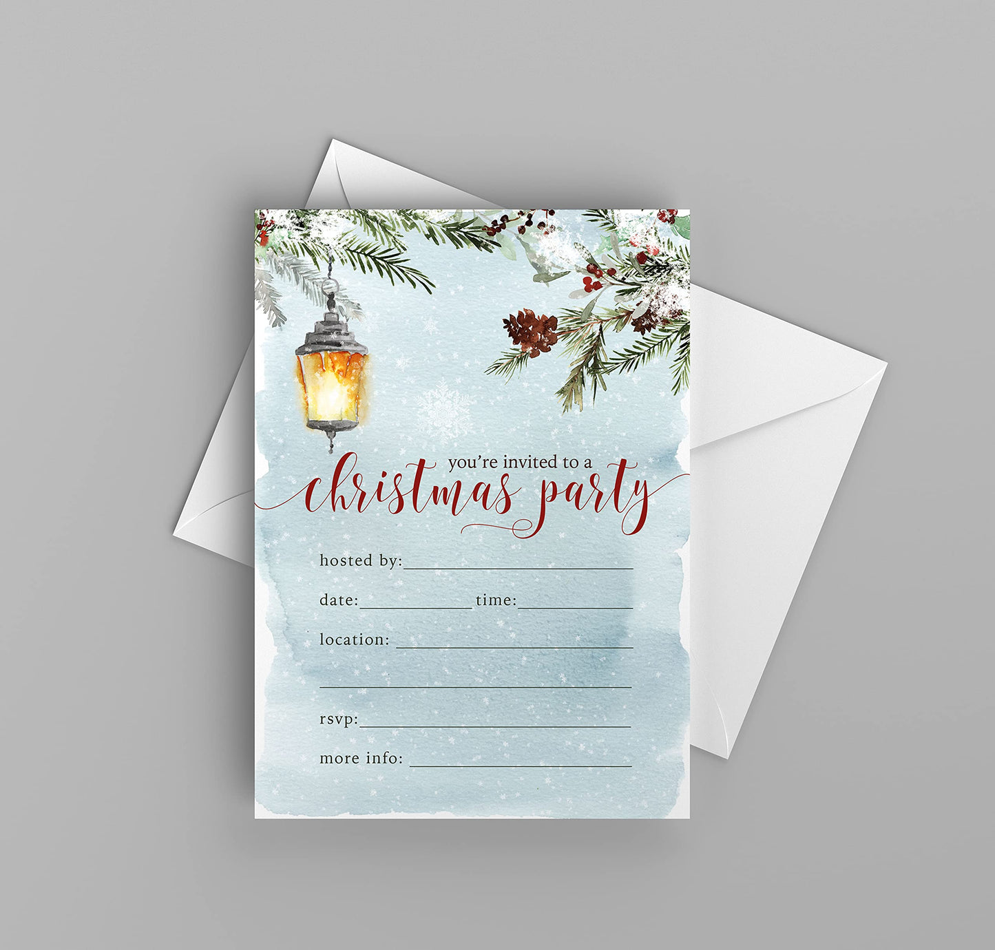Papelería navideña Evergreen: invitaciones y tarjetas de agradecimiento (invitaciones con sobres)