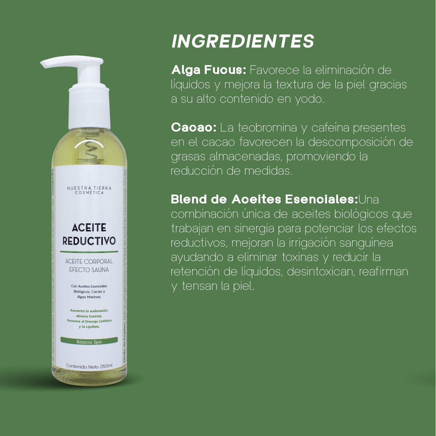 Aceite Reductivo Efecto Sauna Ideal para Masajes 250ml