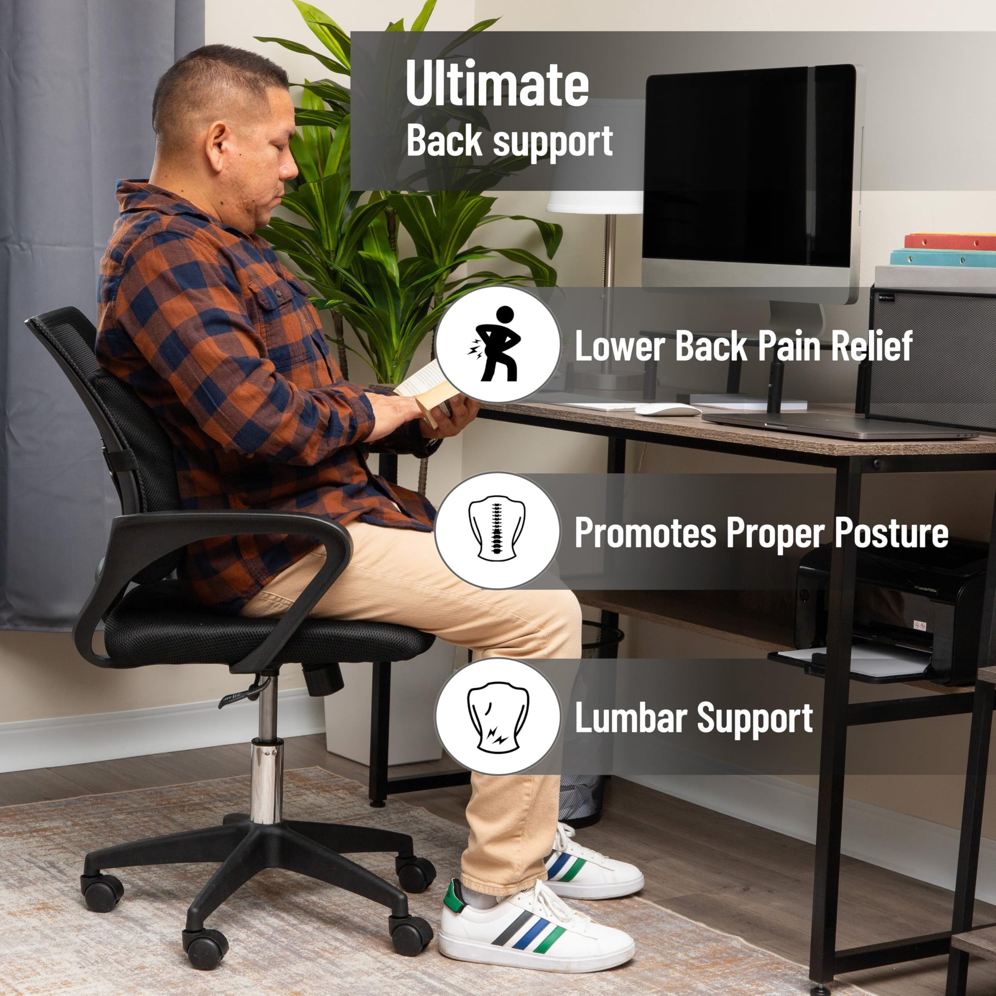 Cojín Ergonómico Mind Reader Negro con Espuma Viscoelástica para Silla de Oficina