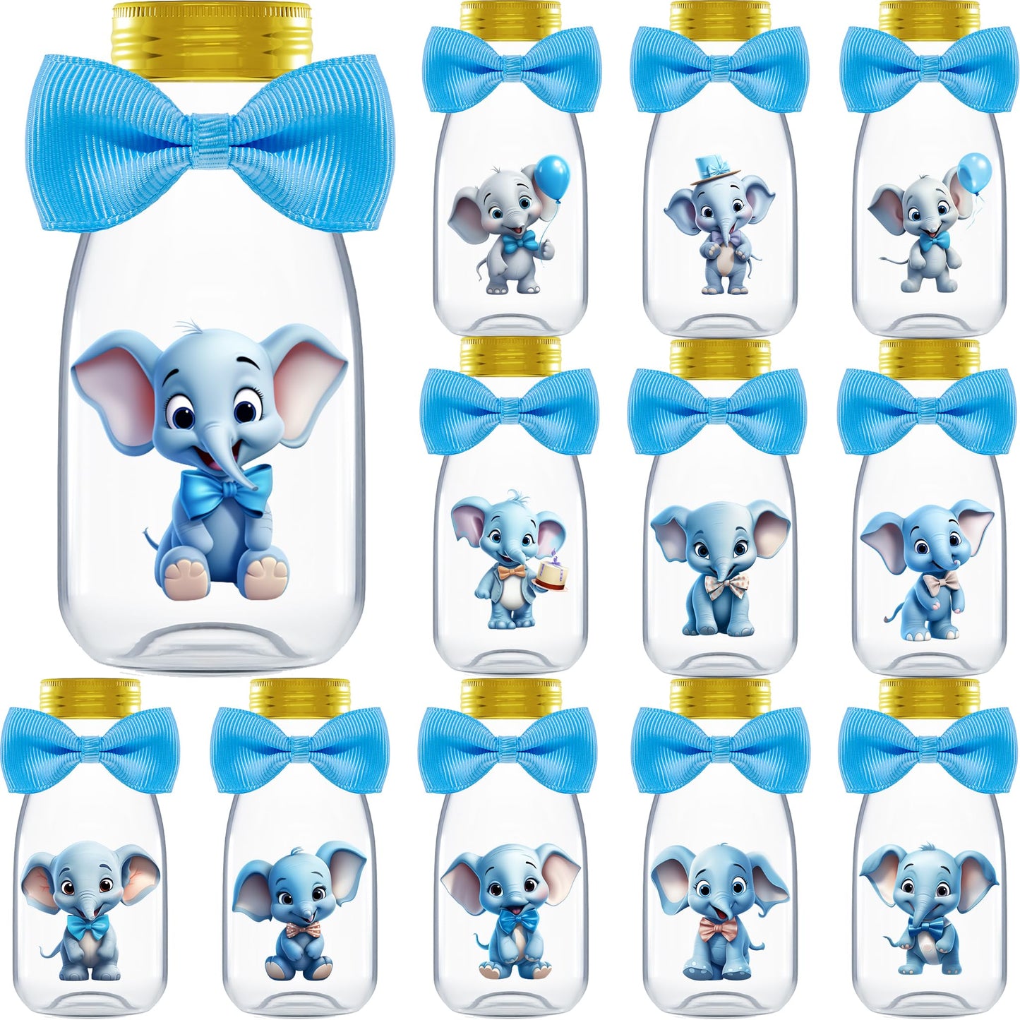 Ethisa - Paquete de 12 botellas de plástico de elefante azul