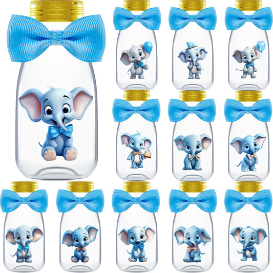 Ethisa - Paquete de 12 botellas de plástico de elefante azul