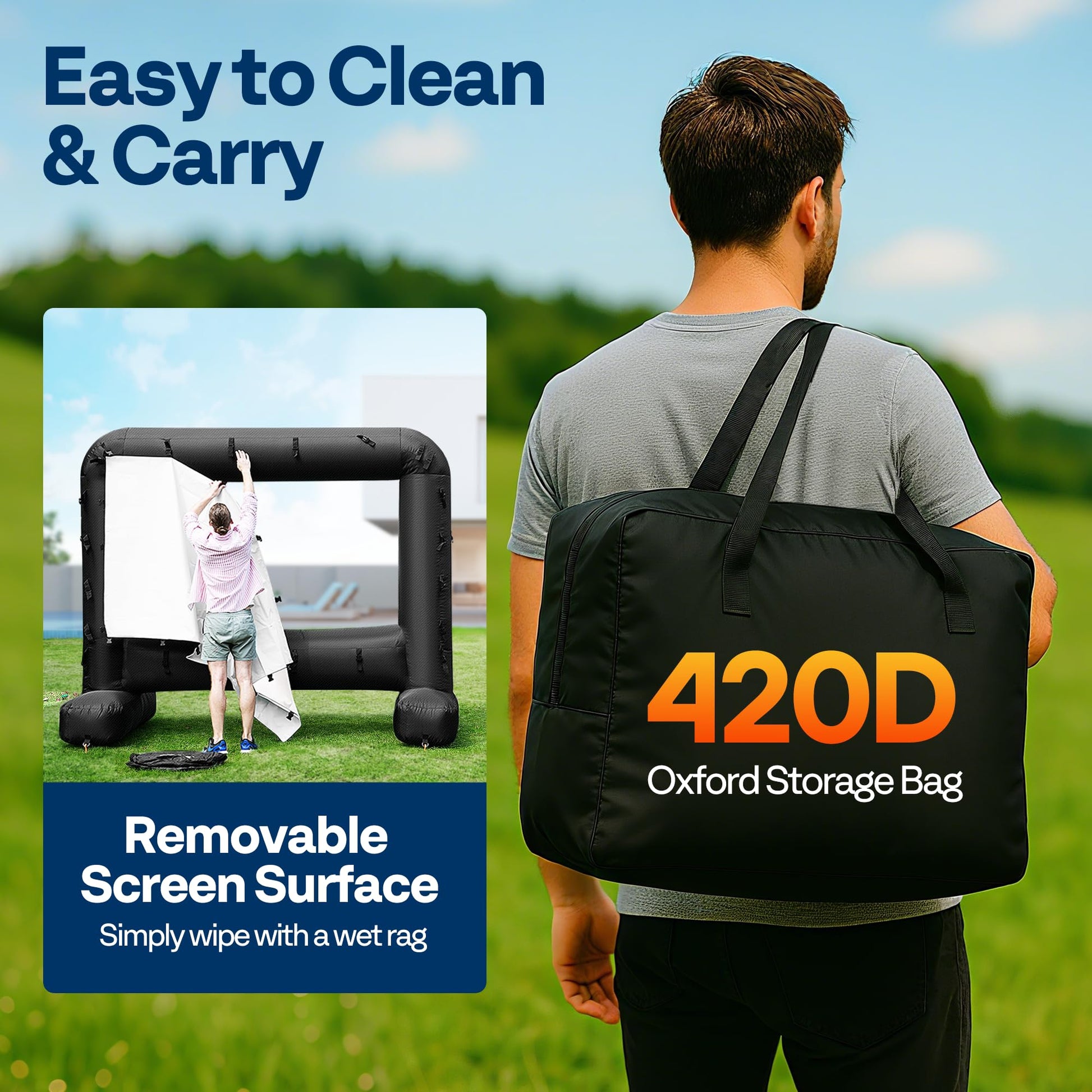 VIVOHOME visualización de proyector inflable de 20 pies para exteriores, visualización de película soplada para uso al aire última intervensión, visualización de TV grande con bolsa de transporte para