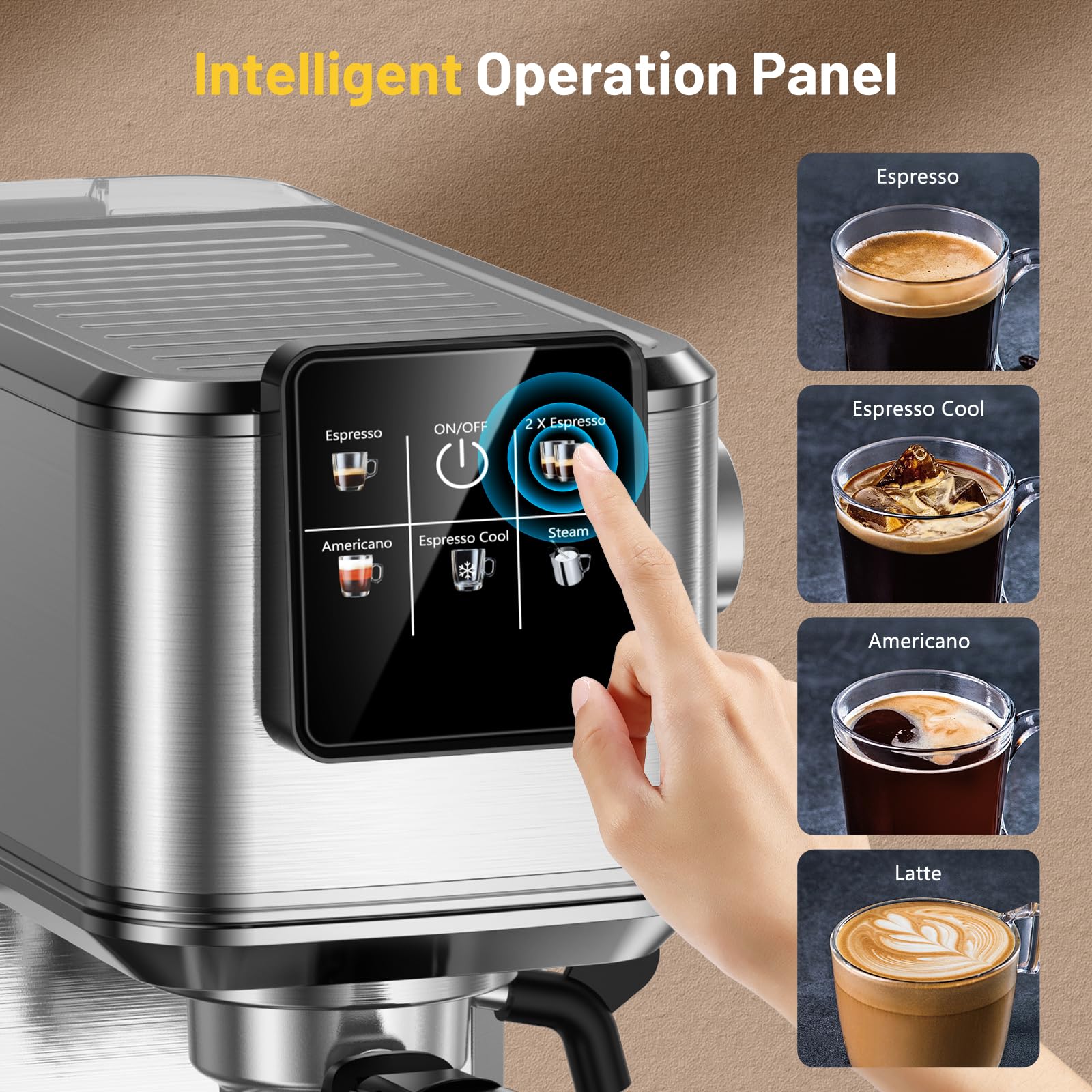 KEENSTAR Máquina de Café Espresso de 20 Barras, Caliente y Helado Con Cerveza Rápida en Frío, Varita de Vapor, Visualización Táctil y Tanque de Agua de 30 Onzas