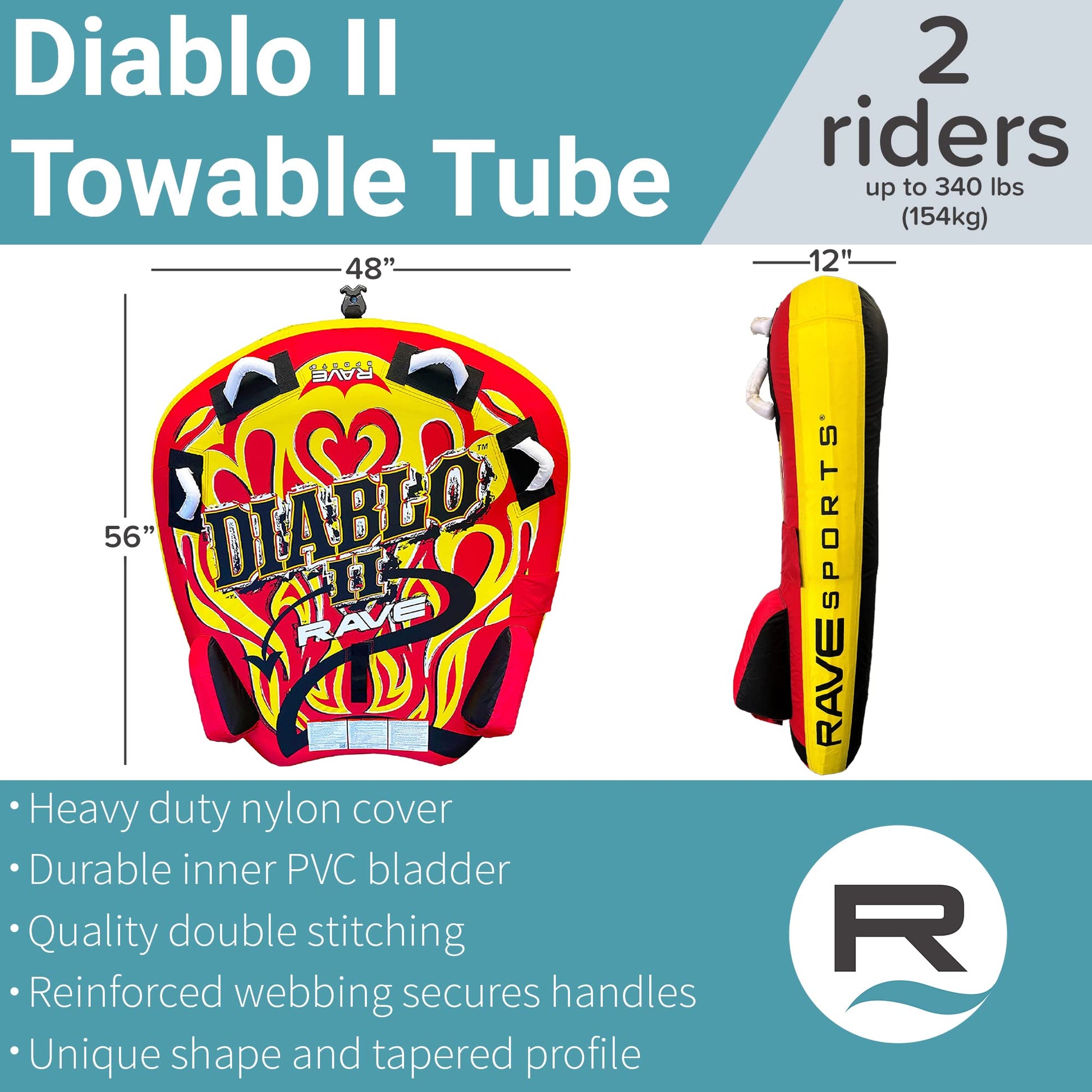Tubo Inflable RAVE Sports Diablo II Azul para Barco de 1 a 2 Pasajeros