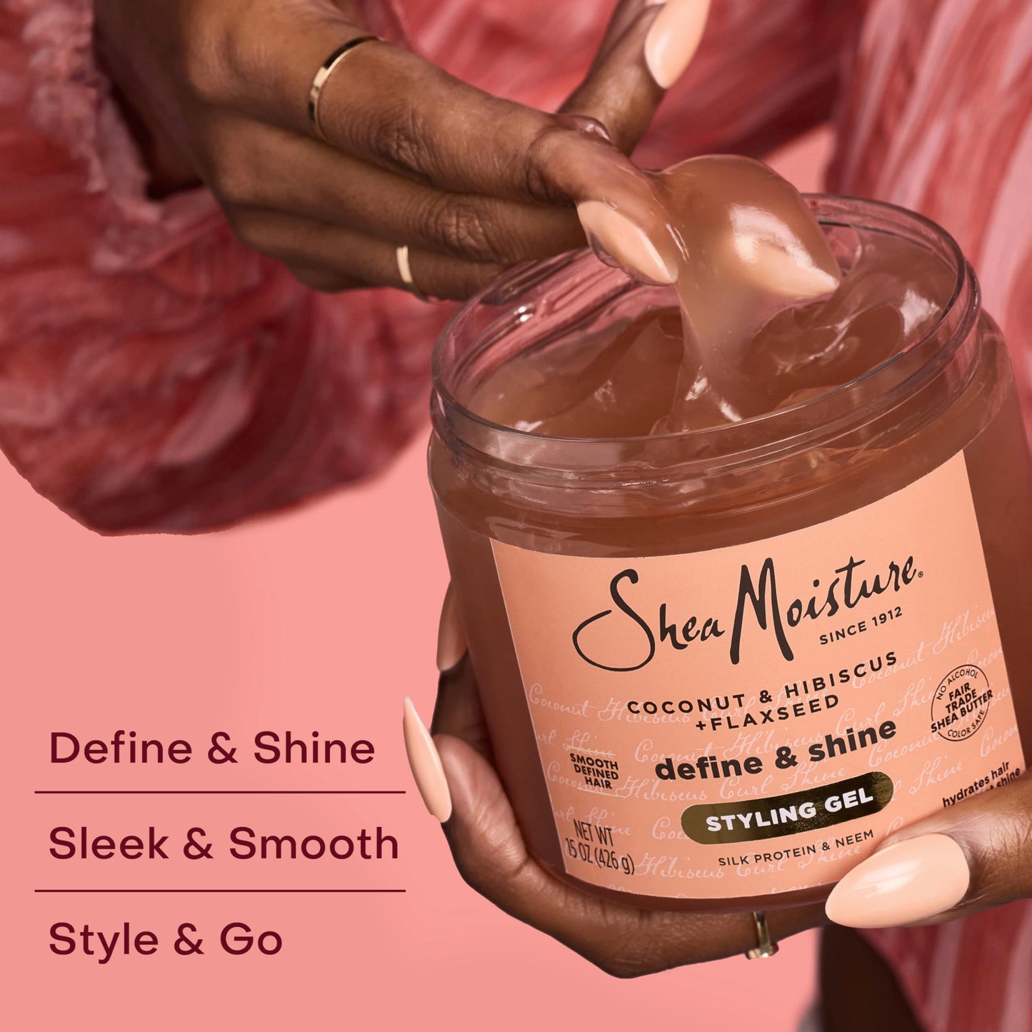 SheaMoisture Gel de peinado definidor para cabello grueso y rizado Gel de peinado para control del encrespamiento sin parabenos y coco, 15 oz