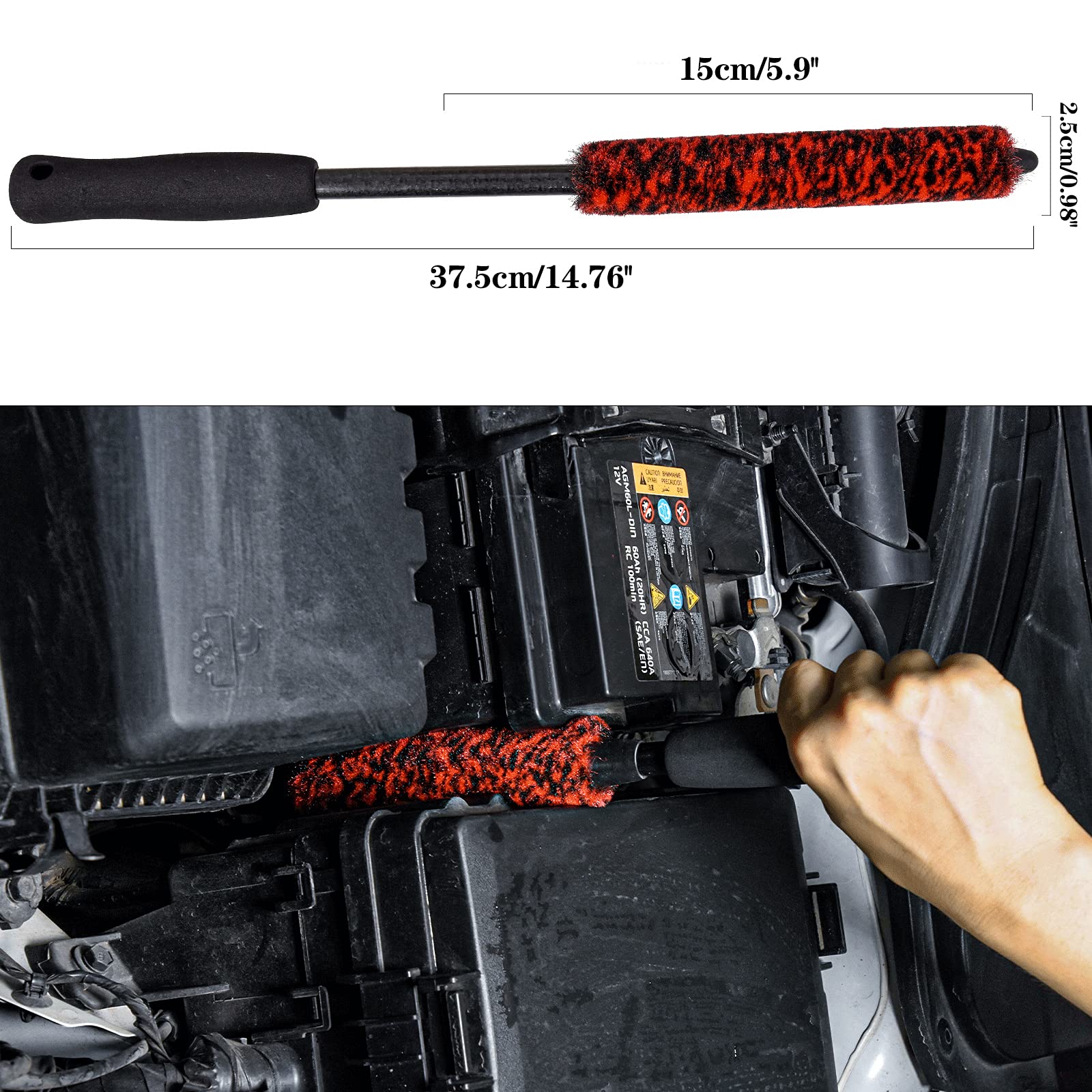bzczh - Juego de 3 cepillos suaves para ruedas de limpieza, 1 cepillo para polvo sintético suave para llantas de coche, 1 cepillo para polvo de limpieza de mango largo y 1 cepillo para polvo de detalles de coche, rueda sucia limpia..