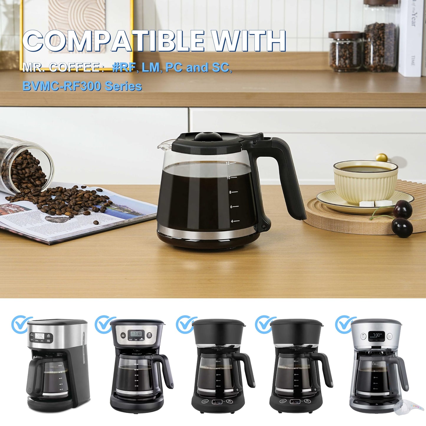 Jarra de café de repuesto de 12 tazas, compatible con Mr. Coffee Maker Reemplaza la pieza # RF, LM, PC, SC y BVMC-RF300 Series-2