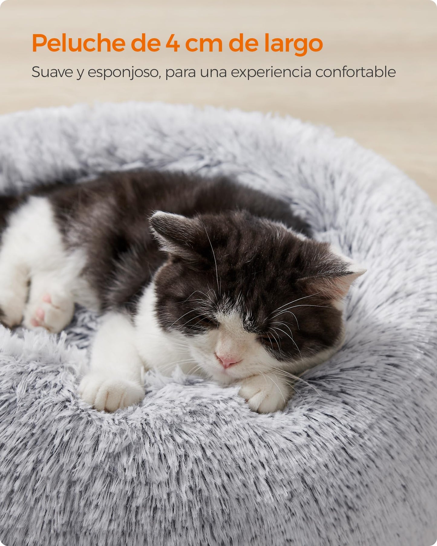 Feandrea Cama de Perros, Cama para Mascotas, Diámetro de 40 cm, Cojín Central Extraíble y Lavable, Alfombra de Felpa, Gris Ombré MPGW036G01