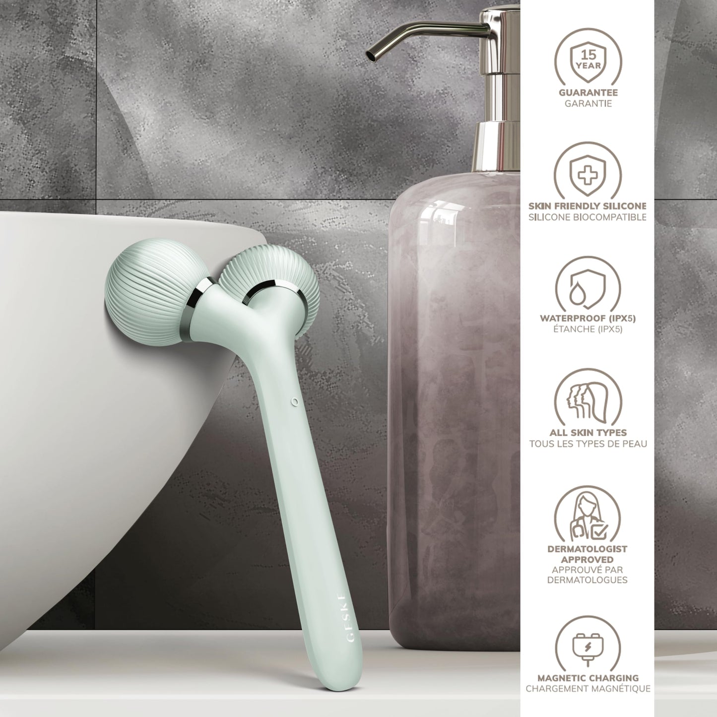 GESKE | Rodillo facial y corporal sónico SmartAppGuided™ | 4 en 1 | rodillo derma | Dispositivo para rostro y cuerpo | rodillo derma | Rodillo facial profesional | Reafirma y define cuerpo y rostro