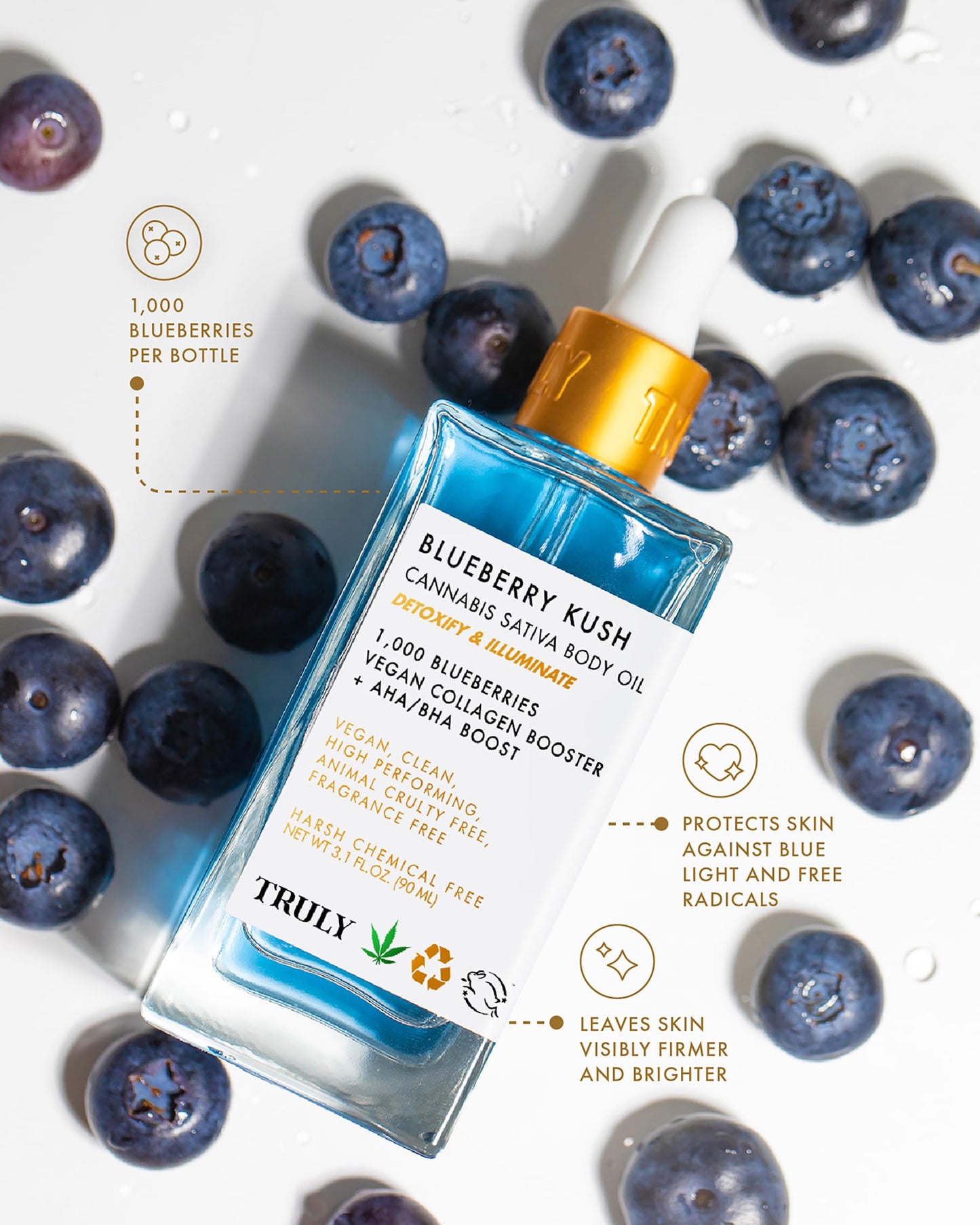 Truly- Aceite corporal Beauty Blueberry Kush con hidroxiácidos Aceite hidratante para después del baño Aceite corporal antienvejecimiento M