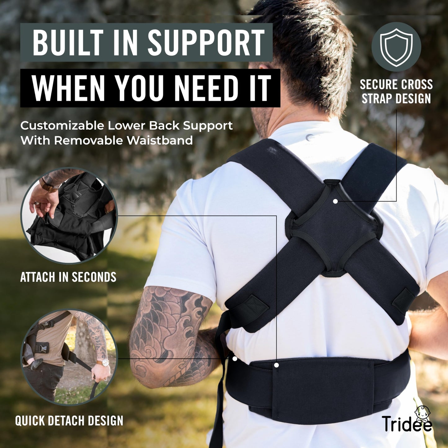 Tridee Dad - Portabebés ajustable para hombre, con cierre de cadera – Protector magnético suave para bebé, baberos recién nacidos, 2 mosquetones, correa de cintura extraíble para bebés y bebés de