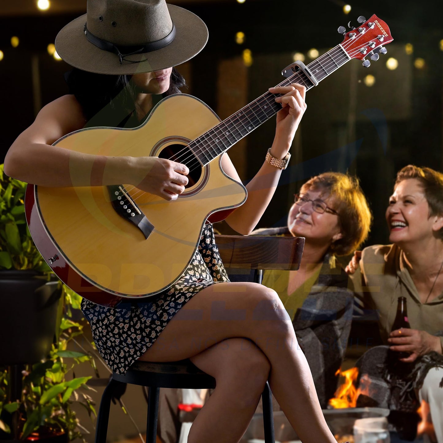 BREEZEE Guitarra Electroacústica de 40” Diseñada sobre Abeto, Merbau, Okume y Palisandro. Acabado de Barniz en Pulverización, Incluye Set de Accesorios Completo para Principiante