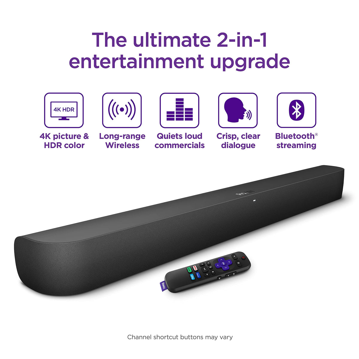 Barra de Sonido Inteligente Roku Negro con Reproductor Multimedia 4K/HD/HDR y Control de Voz Roku