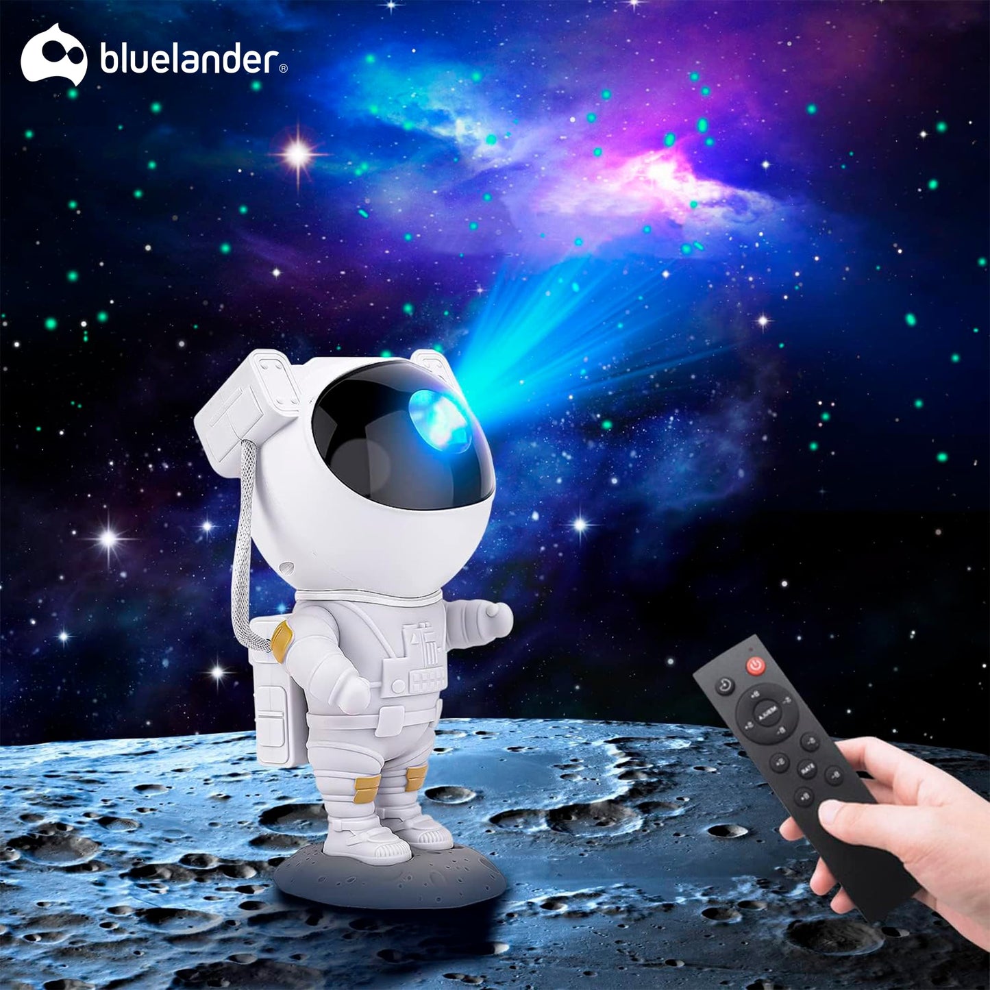 Bluelander Astronauta Proyector de Estrellas, Mini Proyector, Astronauta 12*11.3*22.8 cm, Control Remoto, Luces Estrellas, Adecuado para Niños, Regalo Ideal, Función de Temporizador, Ángulo Ajustable