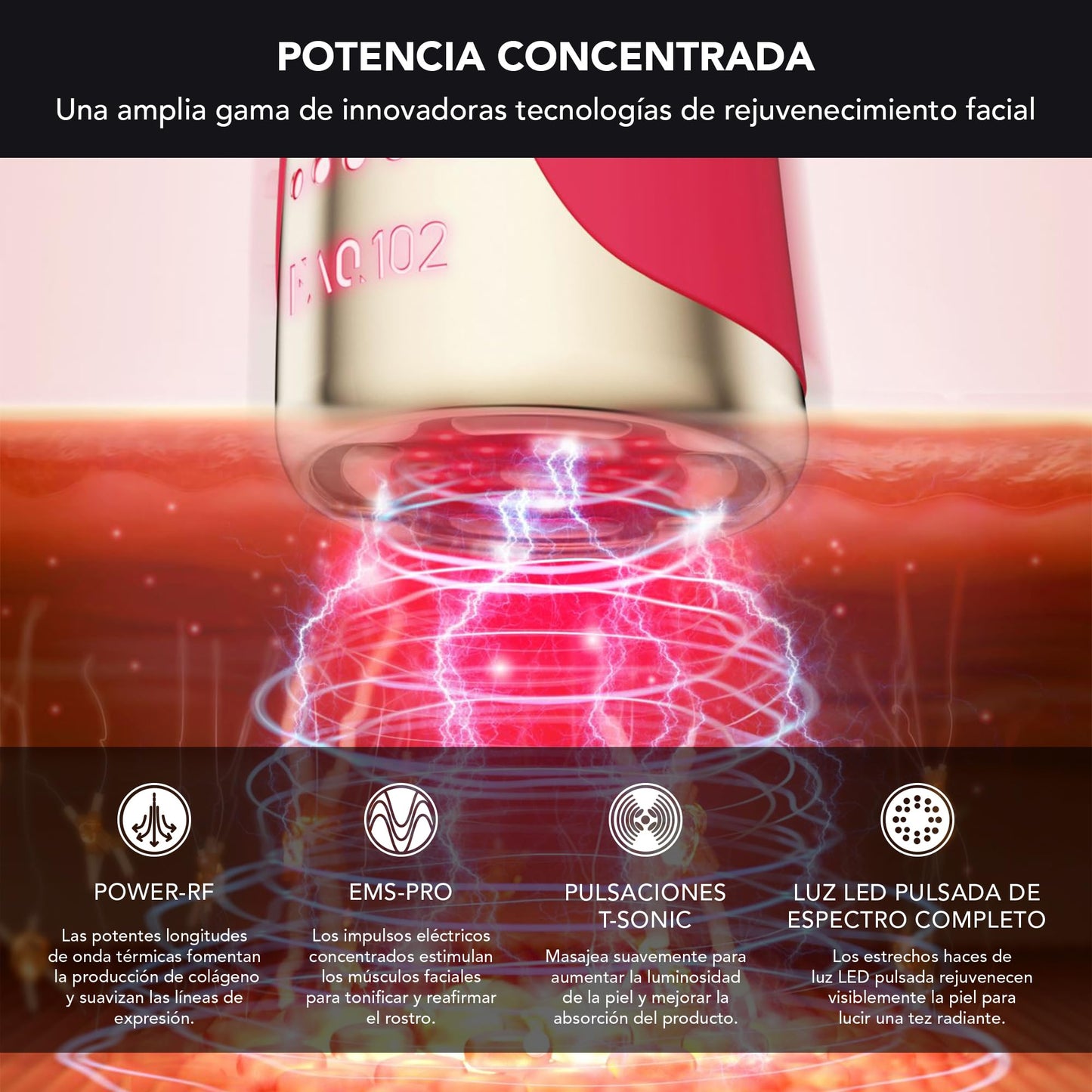 FAQ 102 Set Beauty Answer - Masajeador facial reafirmante con 8 luces LED - Radiofrecuencia facial + P1 Manuka Honey 30 ml - Preparación facial antes del cuidado - Ritual diario de belleza - Pink Ruby