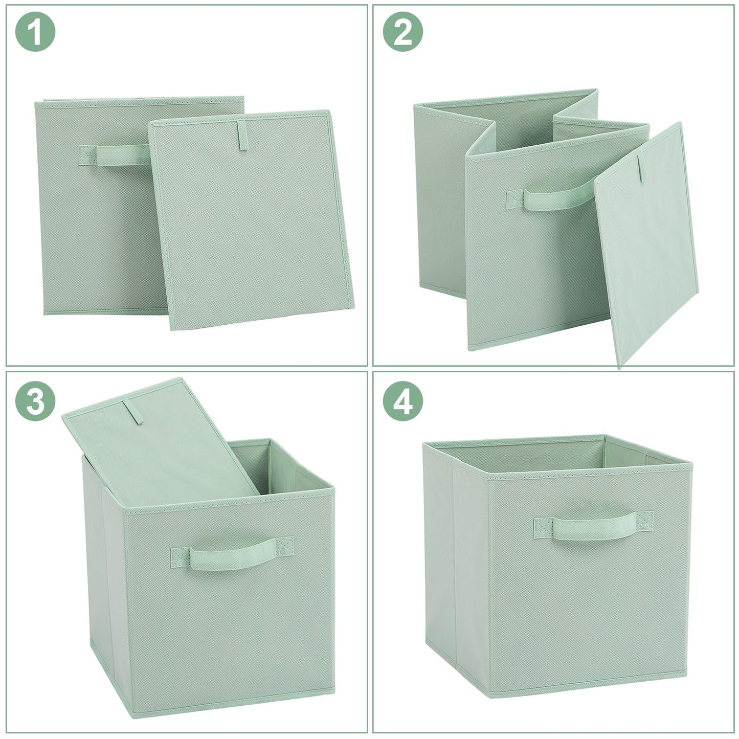 Cubos de almacenamiento Fabric, paquete de 6, cubos de almacenamiento duraderos de colores divertidos con asas, cian, verde, amarillo, morado, rosa y melocotón