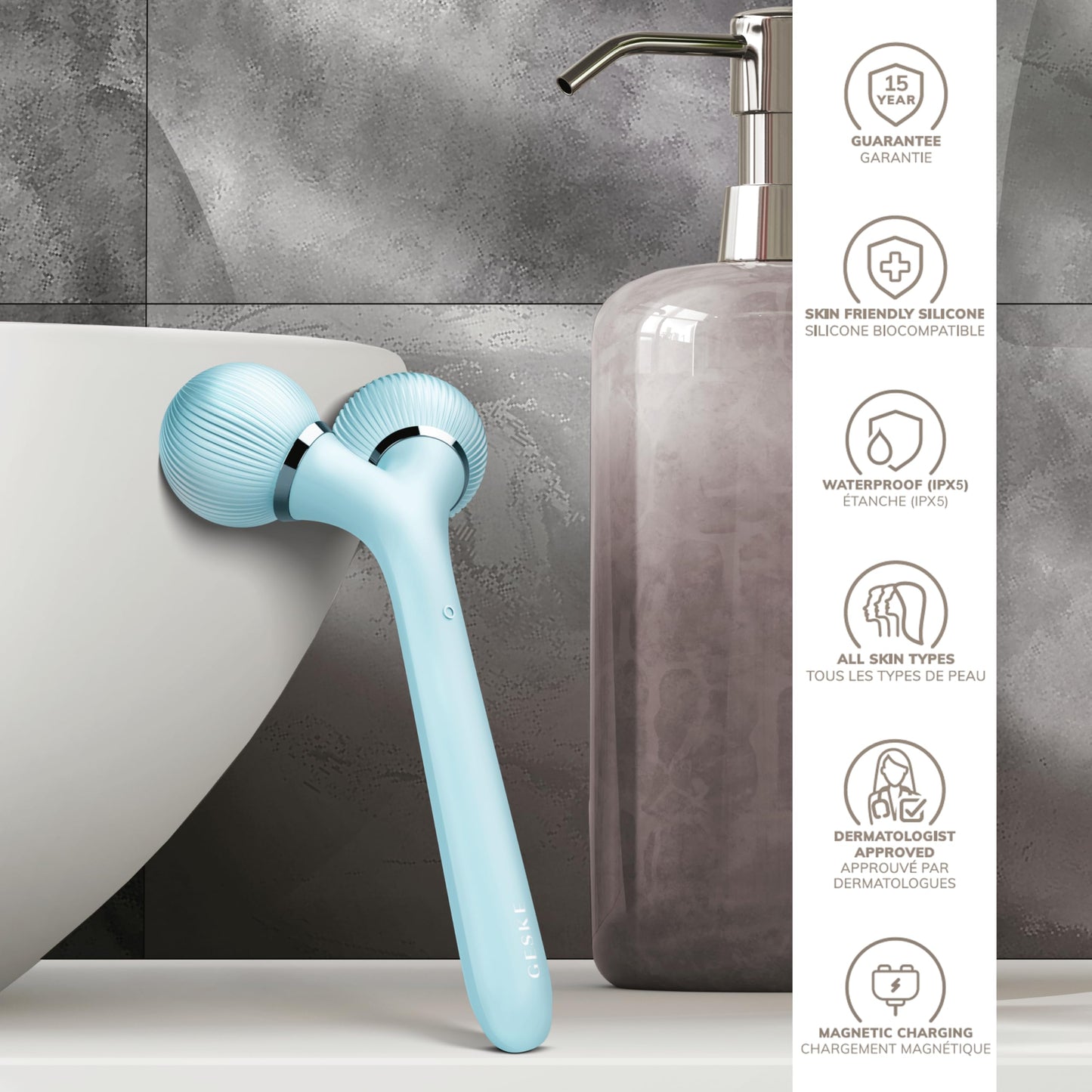 GESKE | Rodillo facial y corporal sónico SmartAppGuided™ | 4 en 1 | rodillo derma | Dispositivo para rostro y cuerpo | rodillo derma | Rodillo facial profesional | Reafirma y define cuerpo y rostro