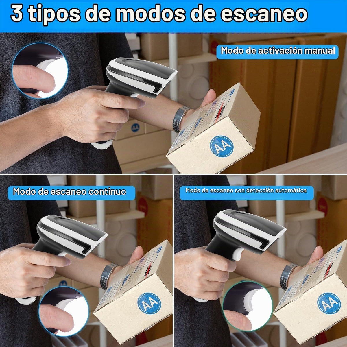 Escáner De Código De Barras Portátil Bluetooth Inalámbrico 1D 2D Con Soporte