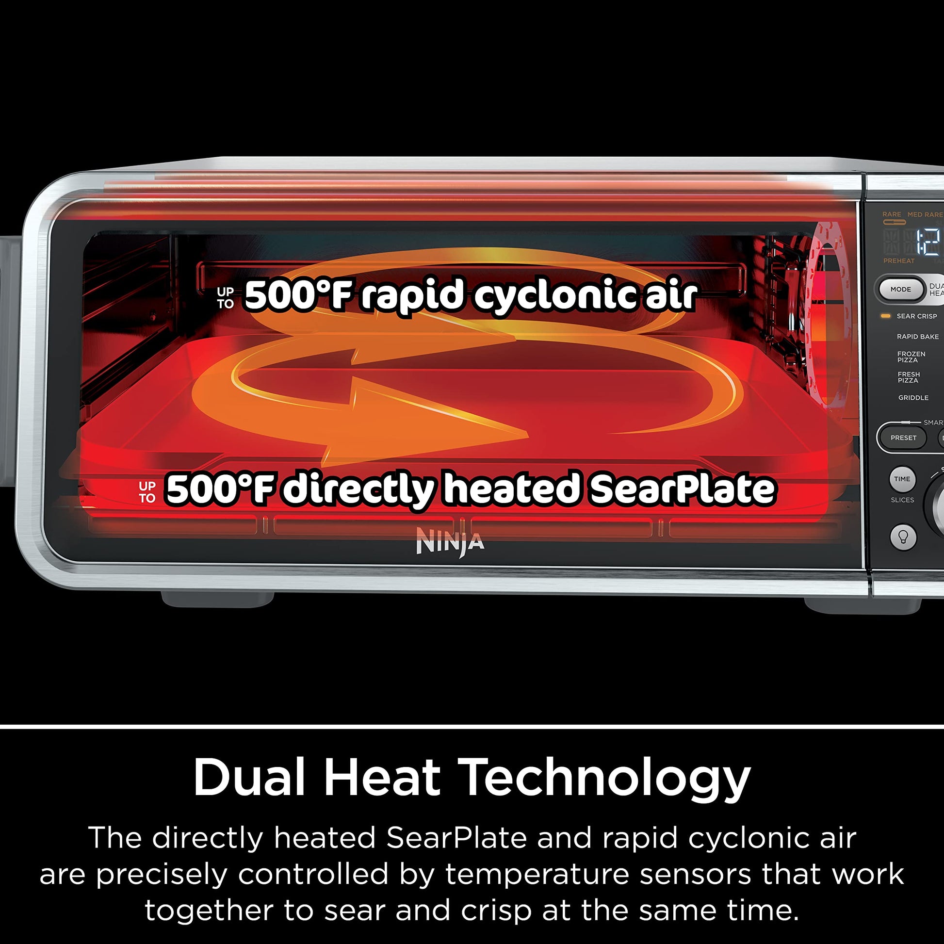 Horno Tostador Ninja Acero Inoxidable con Freidora de Aire y Termómetro para Cocinar Comidas Rápidas y Deshidratar