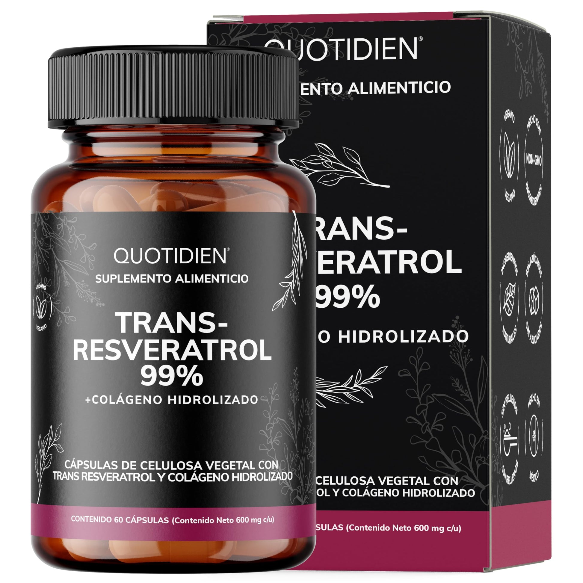 Cápsulas de Resveratrol Quotidien 99% Pureza Máxima con Colágeno Hidrolizado