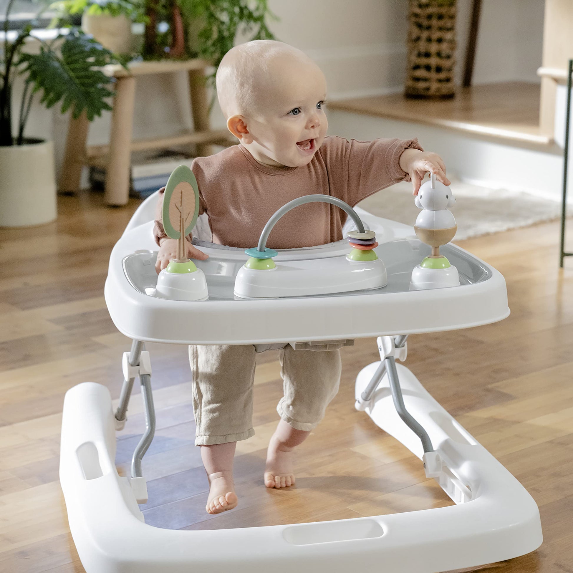 Ingenuity Spring & Sprout 3-in-1 Foldable Baby Activity Walker with Removable Toys Ages 6 Months +, First Forest