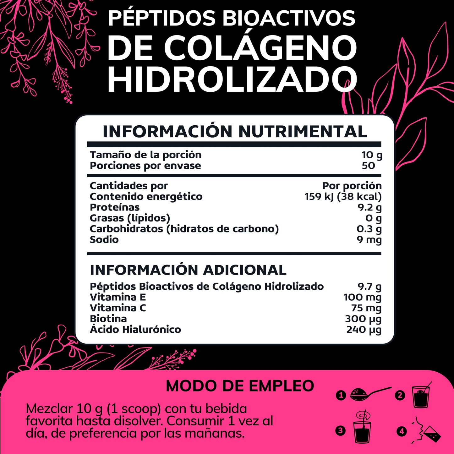 Suplemento Alimenticio Quotidien Péptidos Bioactivos Colageno Hidrolizado de Disolución Rápida Sin Azúcar para Piel y Uñas