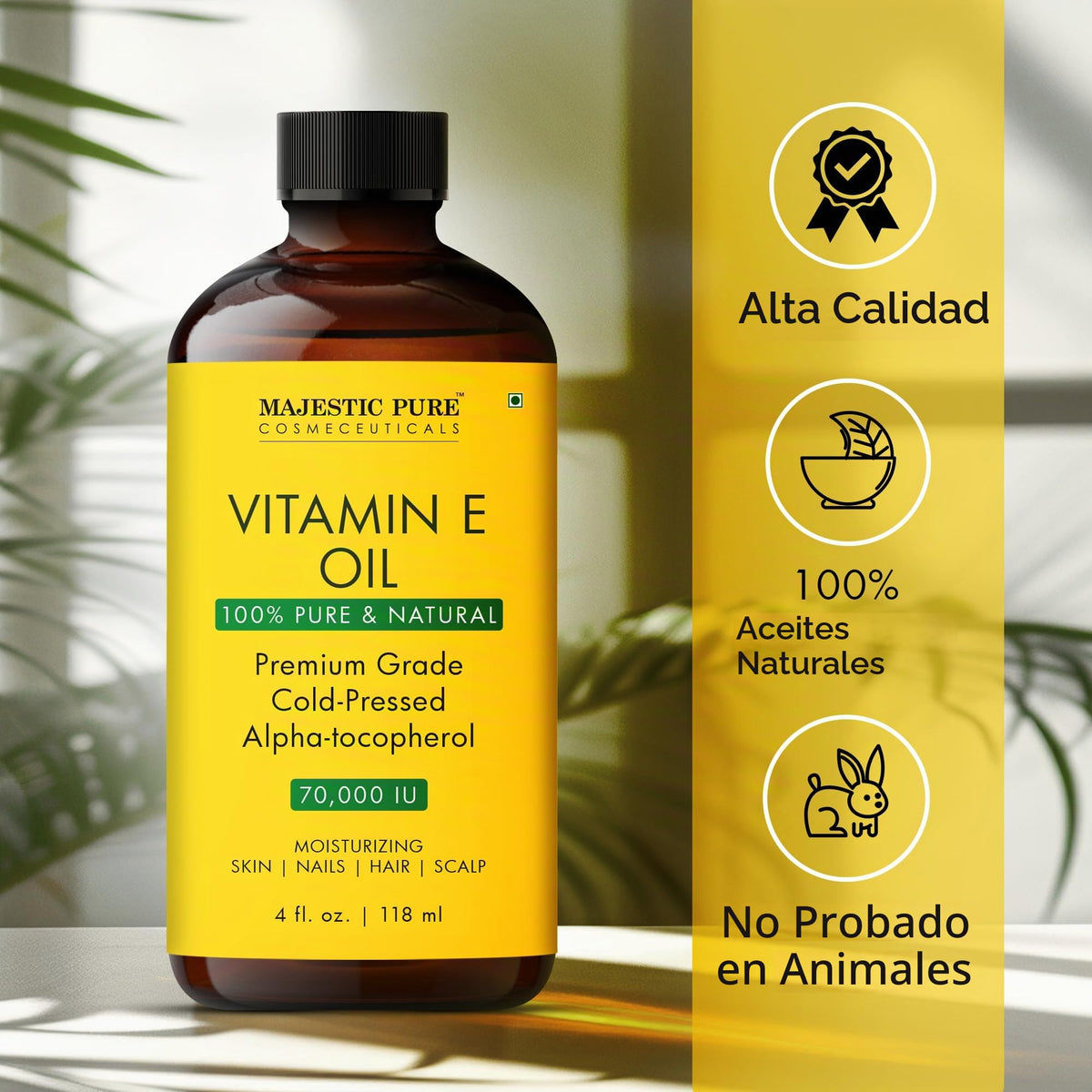 MAJESTIC PURE- Aceite de vitamina E - 100% puro y natural, 20 000 UI | Calidad prémium, prensado en frío y tocoferol para reparar