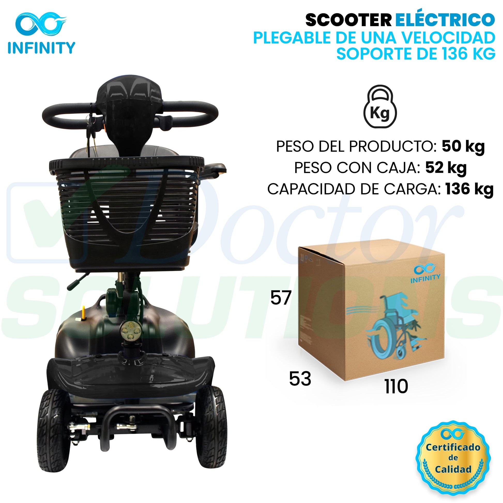 INFINITY | Silla Ruedas Eléctrica Plegable y Recargable Scooter para Adulto Discapacitado, con Batería de Larga Duración (NEGRO)